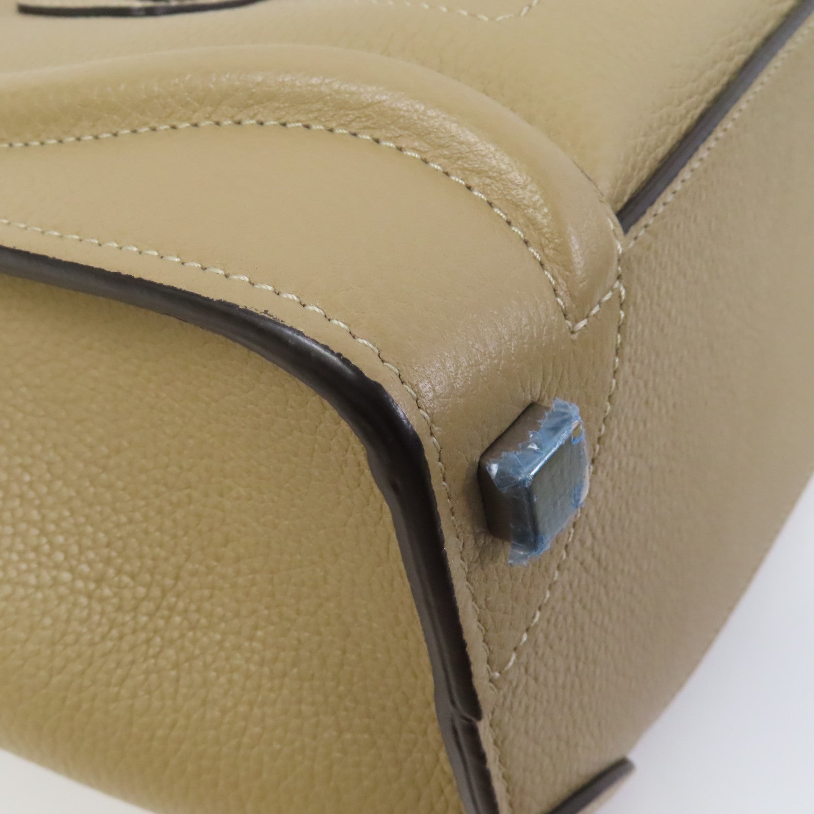 CELINE 牛皮皮革Micro Luggage銀扣手挽袋沙丘灰褐色