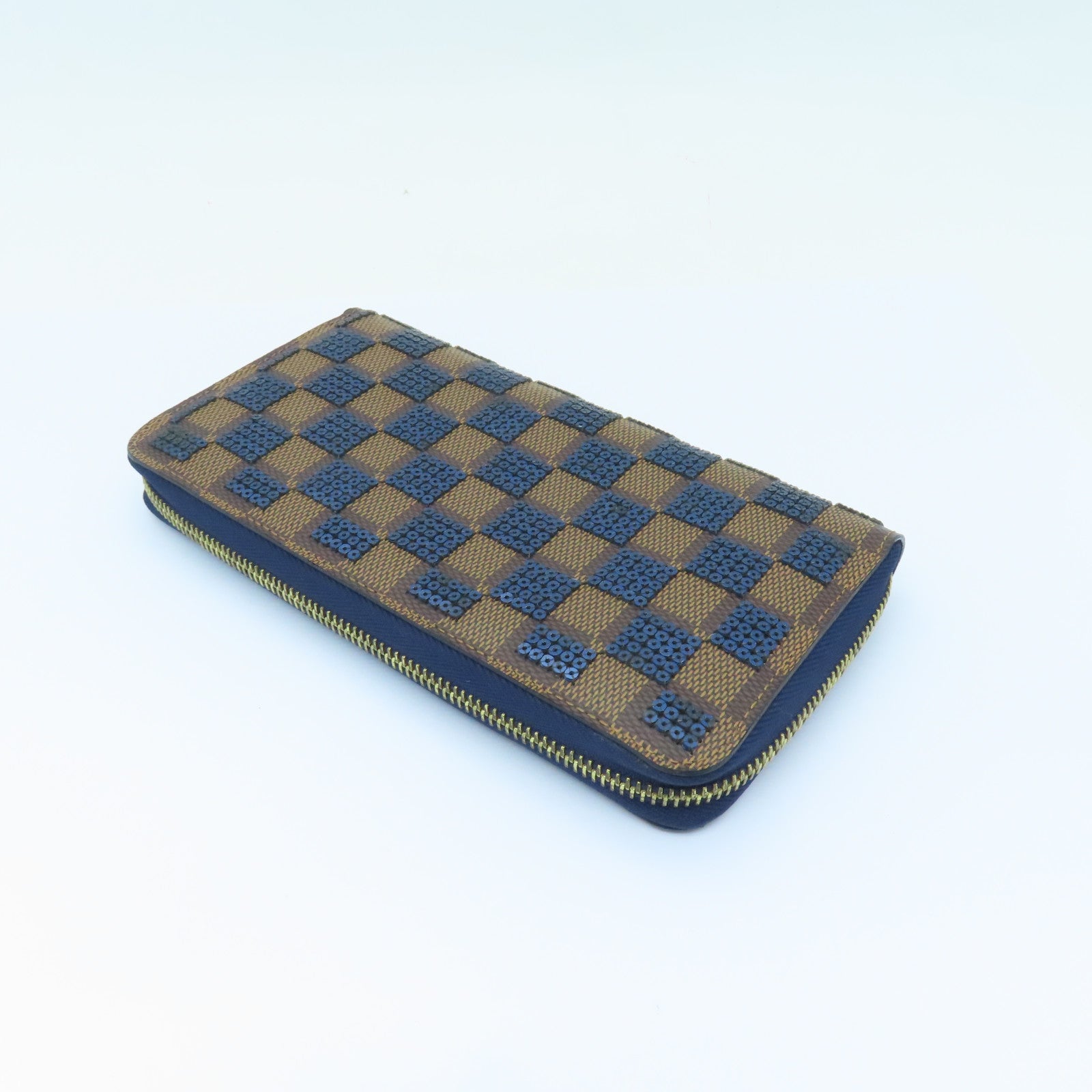 LOUIS VUITTON 【激減優惠】Damier Paillette Zippy Wallet金扣長錢包啡色/藍色