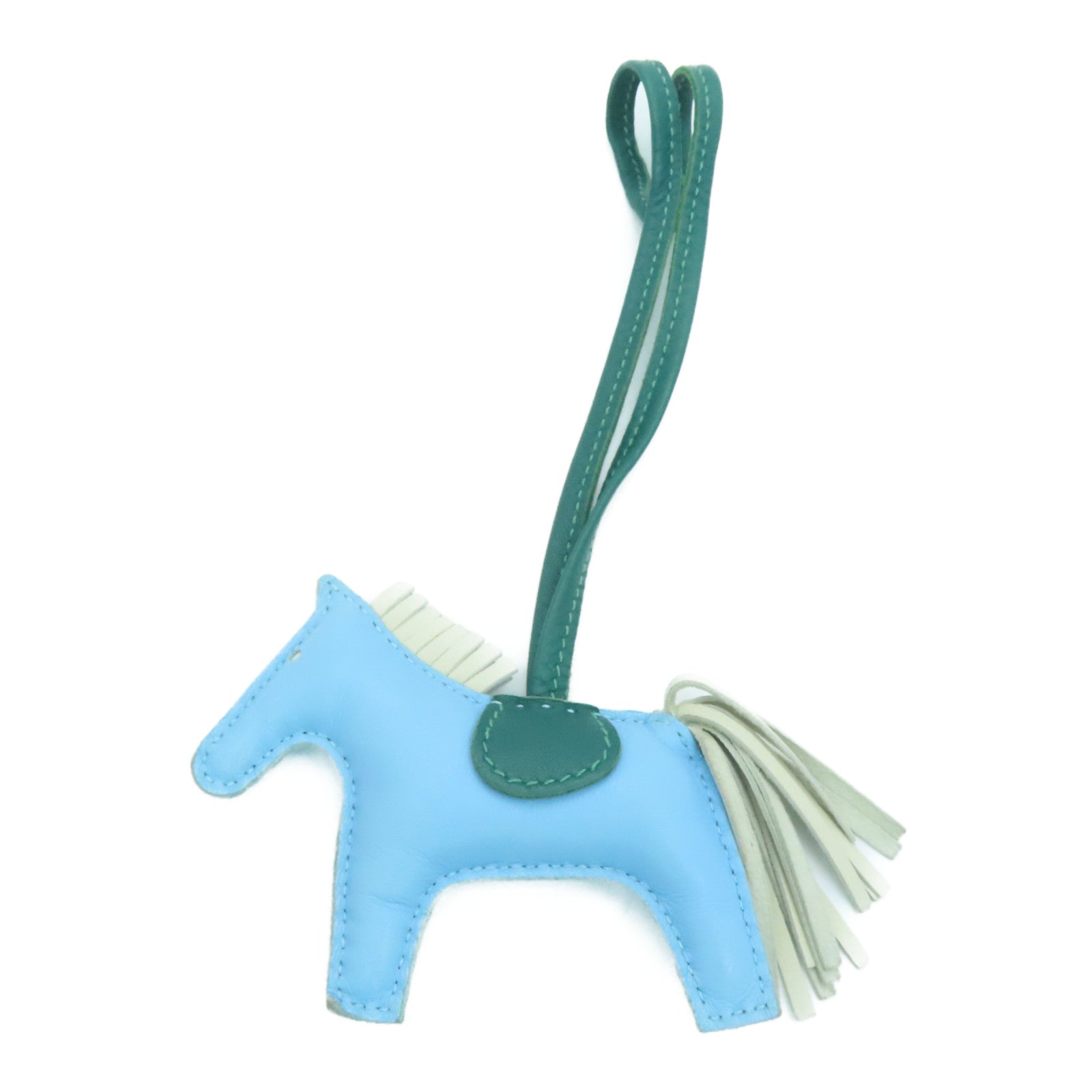 HERMES Leather Rodeo PM Charm Blue/Green/White