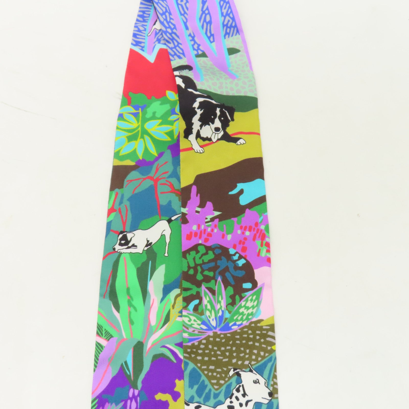 HERMES 絲質Twilly絲巾綠色/紫色
