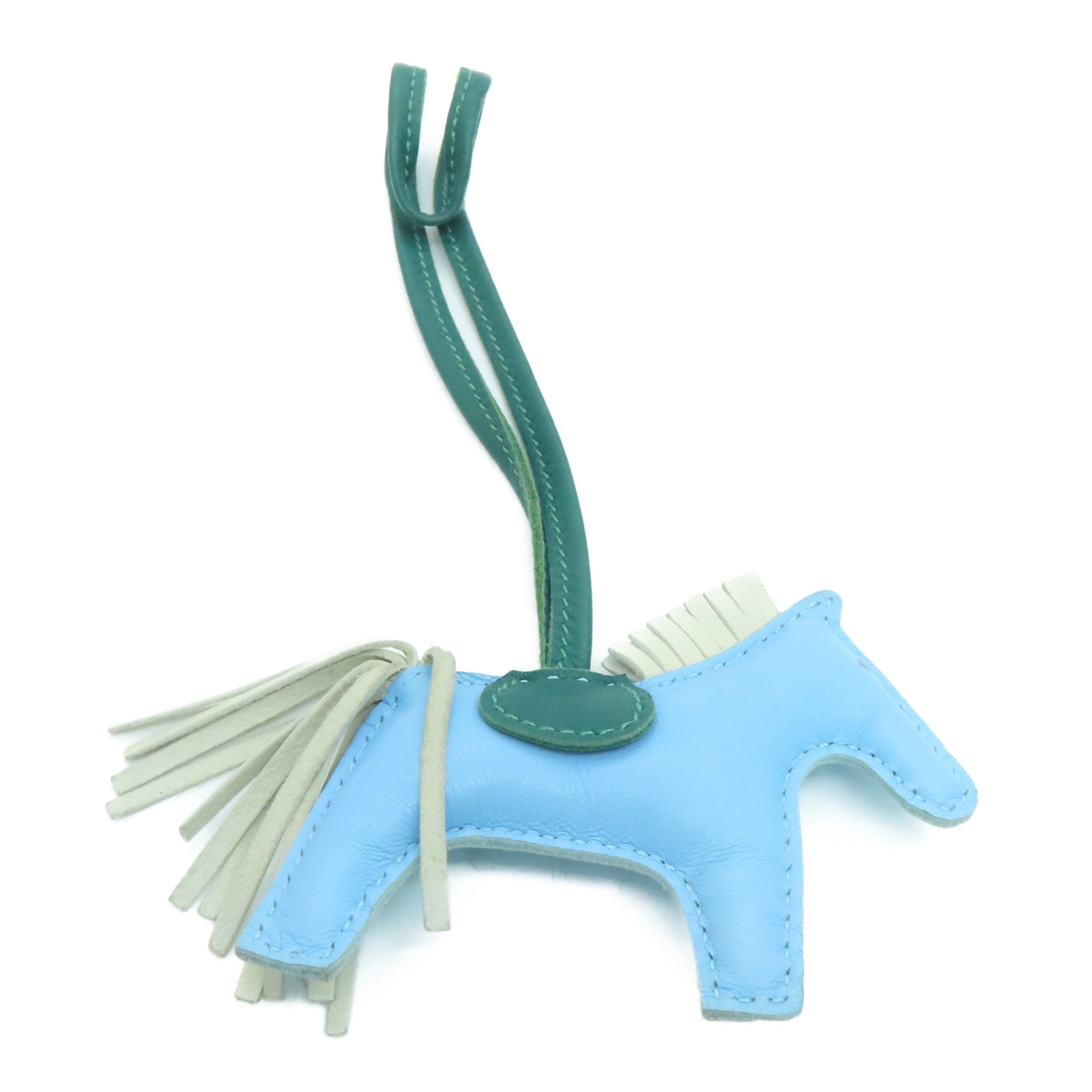 HERMES Leather Rodeo PM Charm Blue/Green/White
