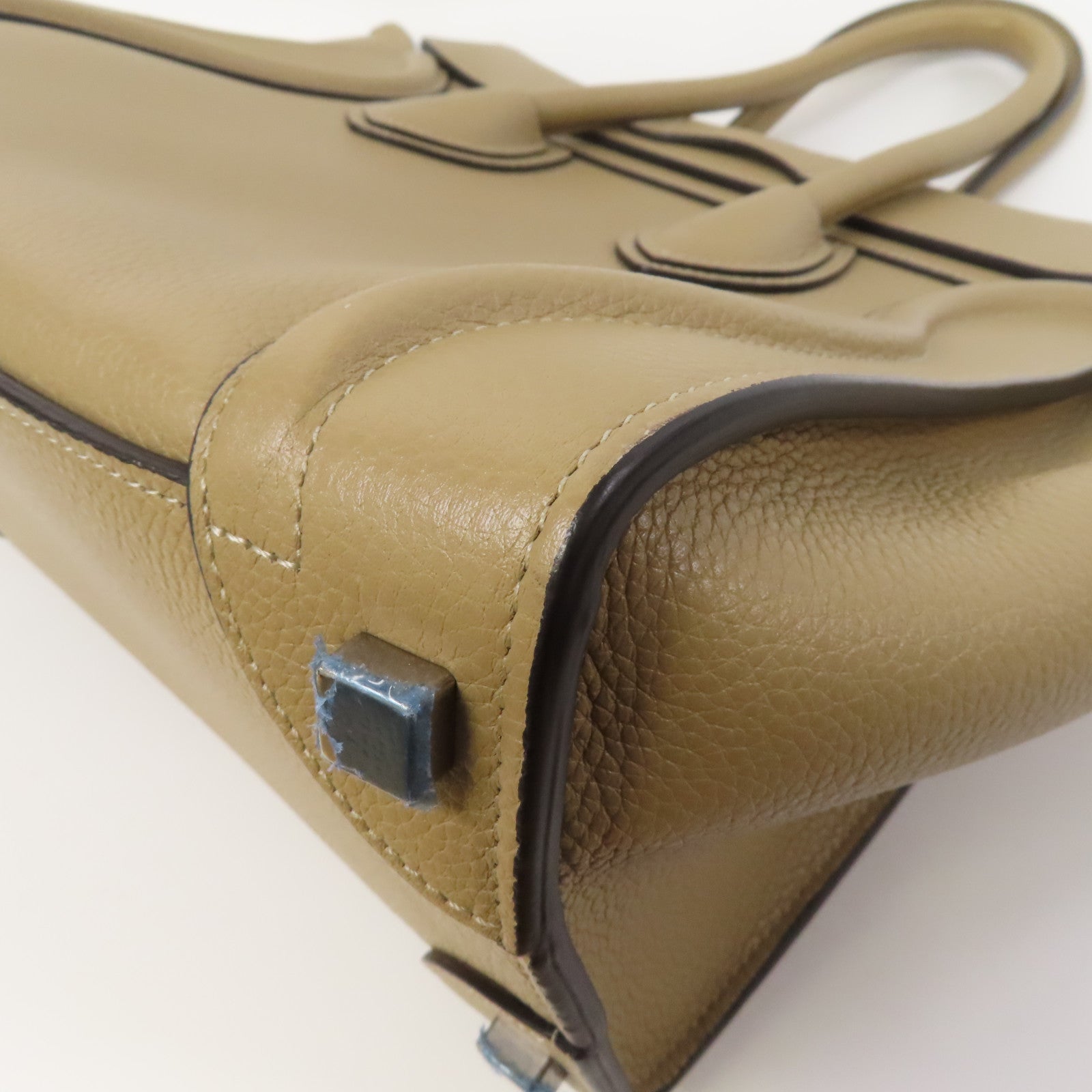 CELINE 牛皮皮革Micro Luggage銀扣手挽袋沙丘灰褐色