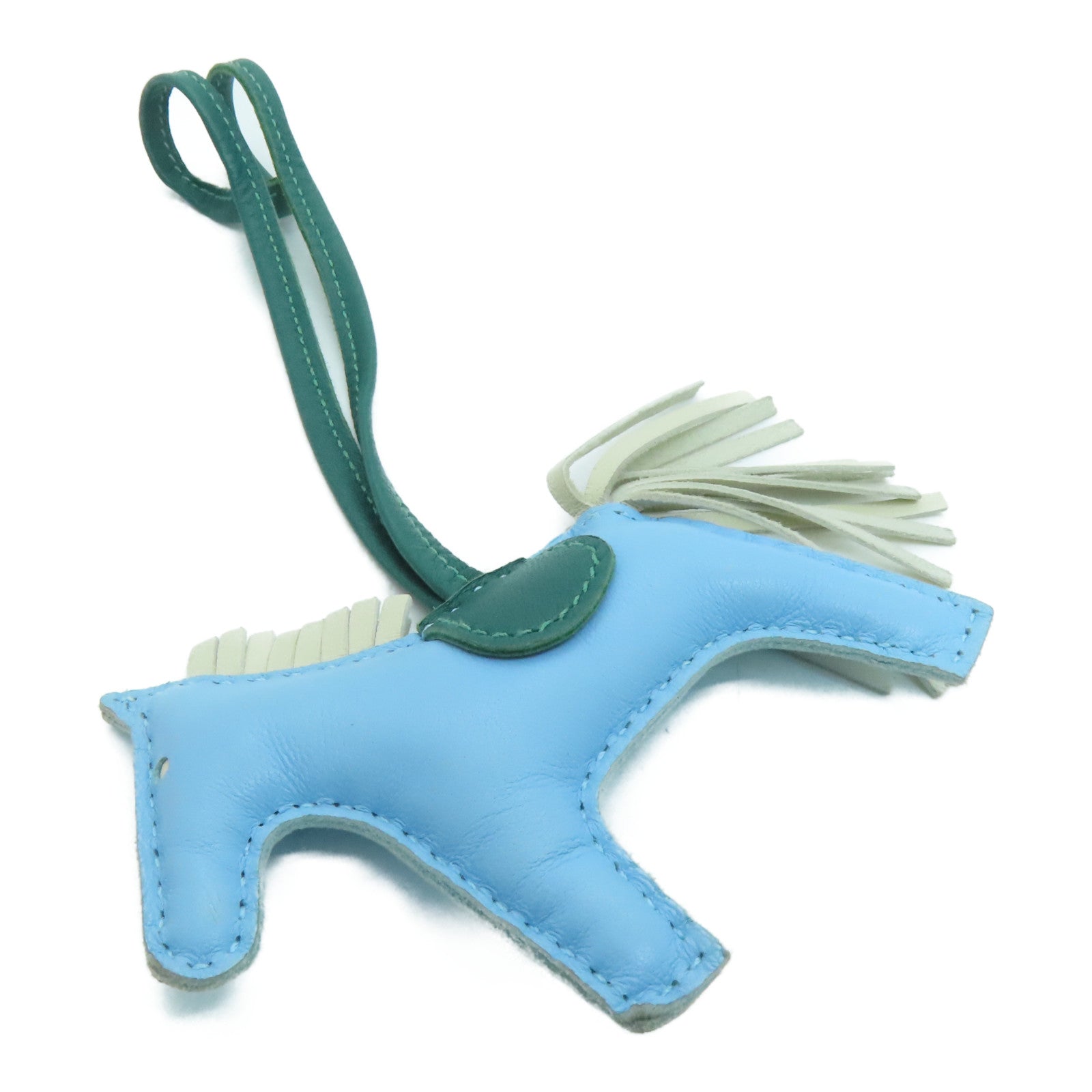 HERMES Leather Rodeo PM Charm Blue/Green/White