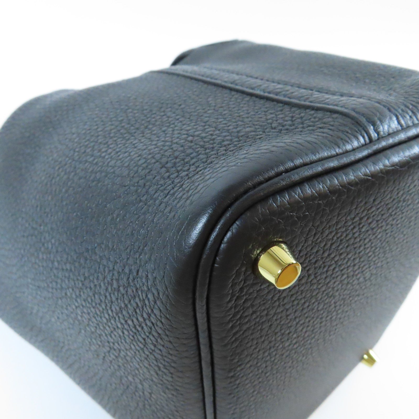 HERMES Clemence皮革Picotin PM金扣手挽袋Noir黑色