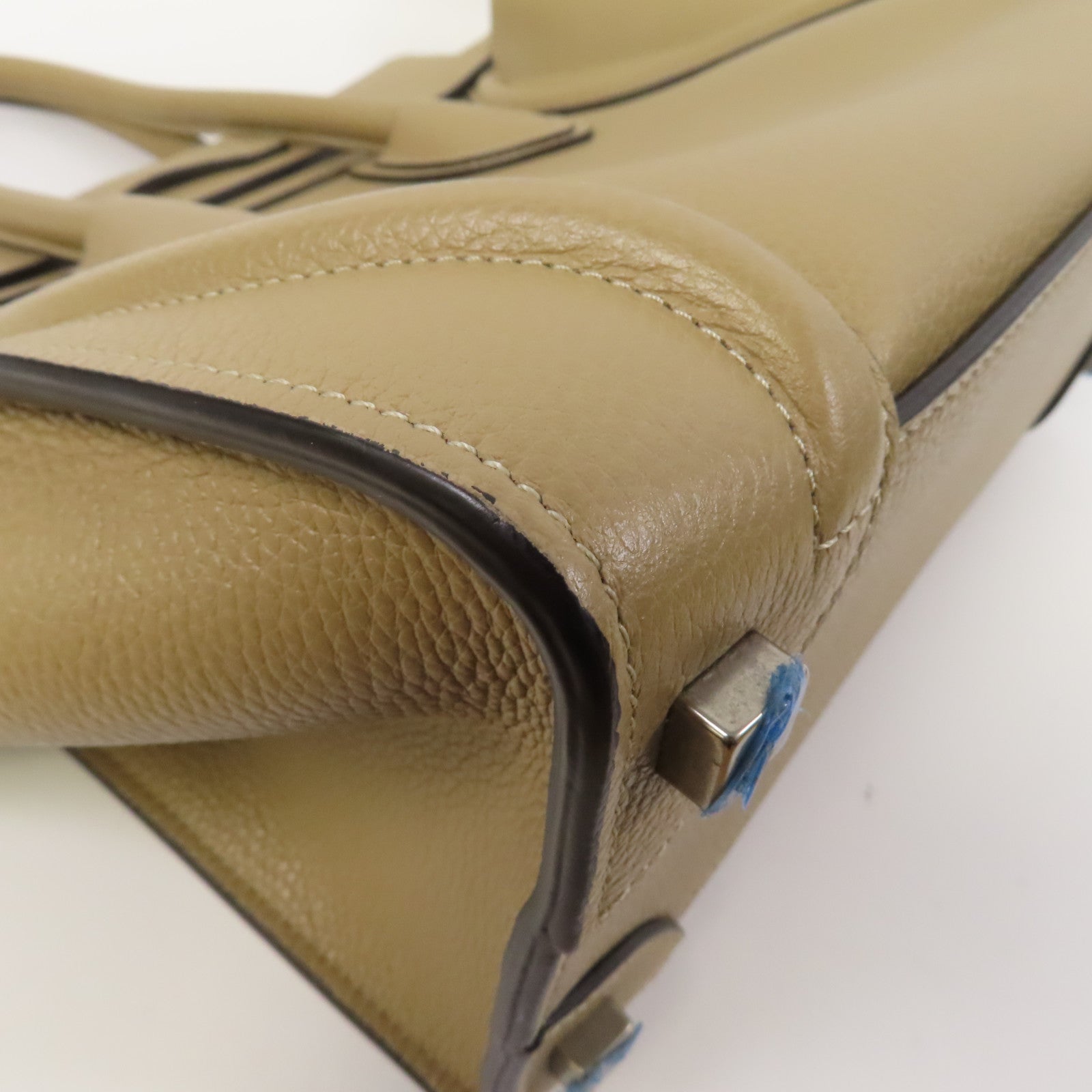 CELINE 牛皮皮革Micro Luggage銀扣手挽袋沙丘灰褐色