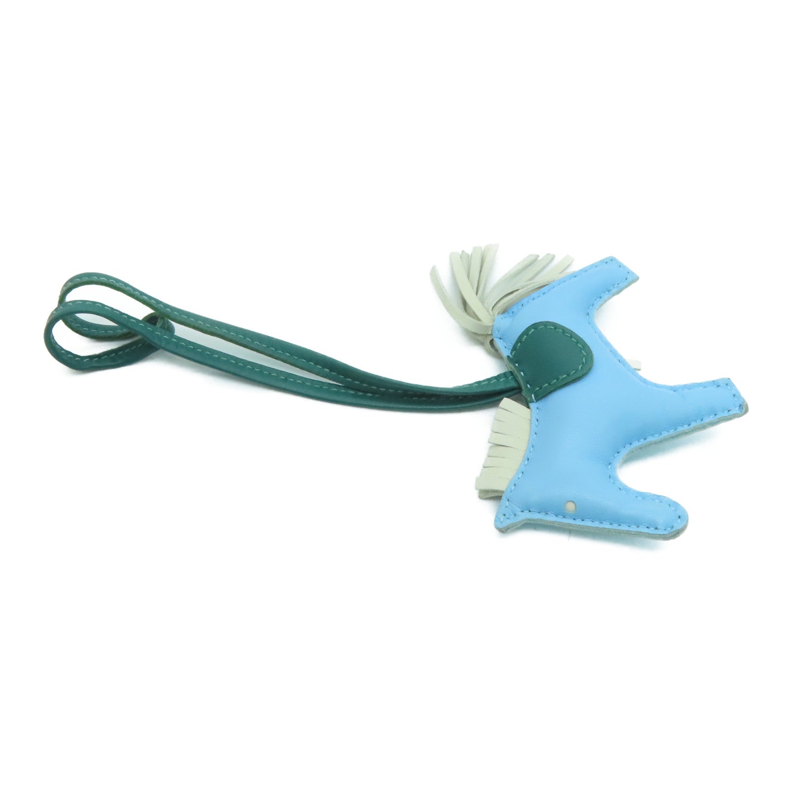 HERMES Leather Rodeo PM Charm Blue/Green/White