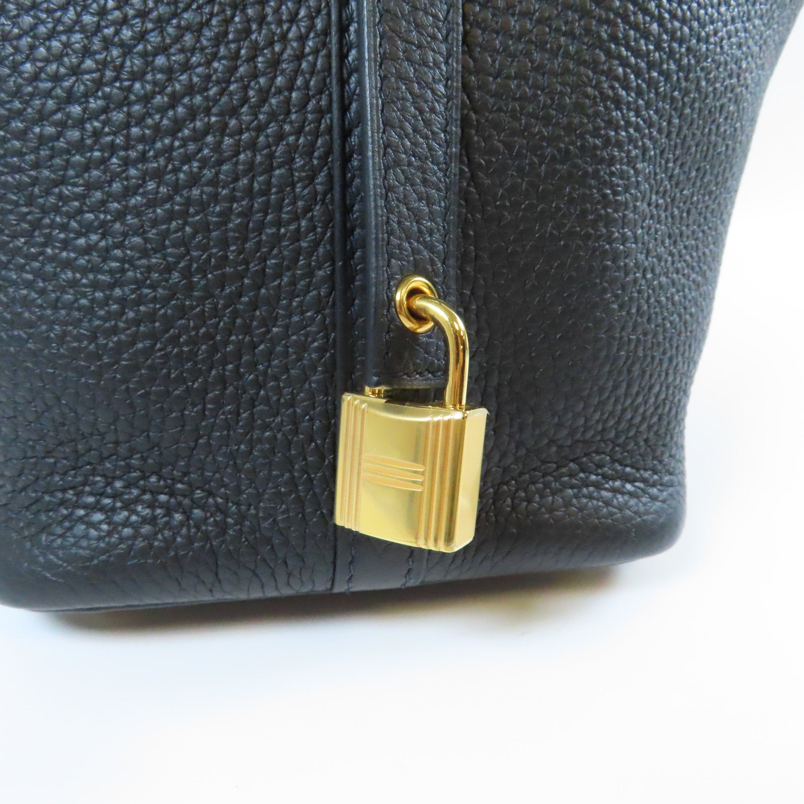 HERMES Clemence皮革Picotin PM金扣手挽袋Noir黑色