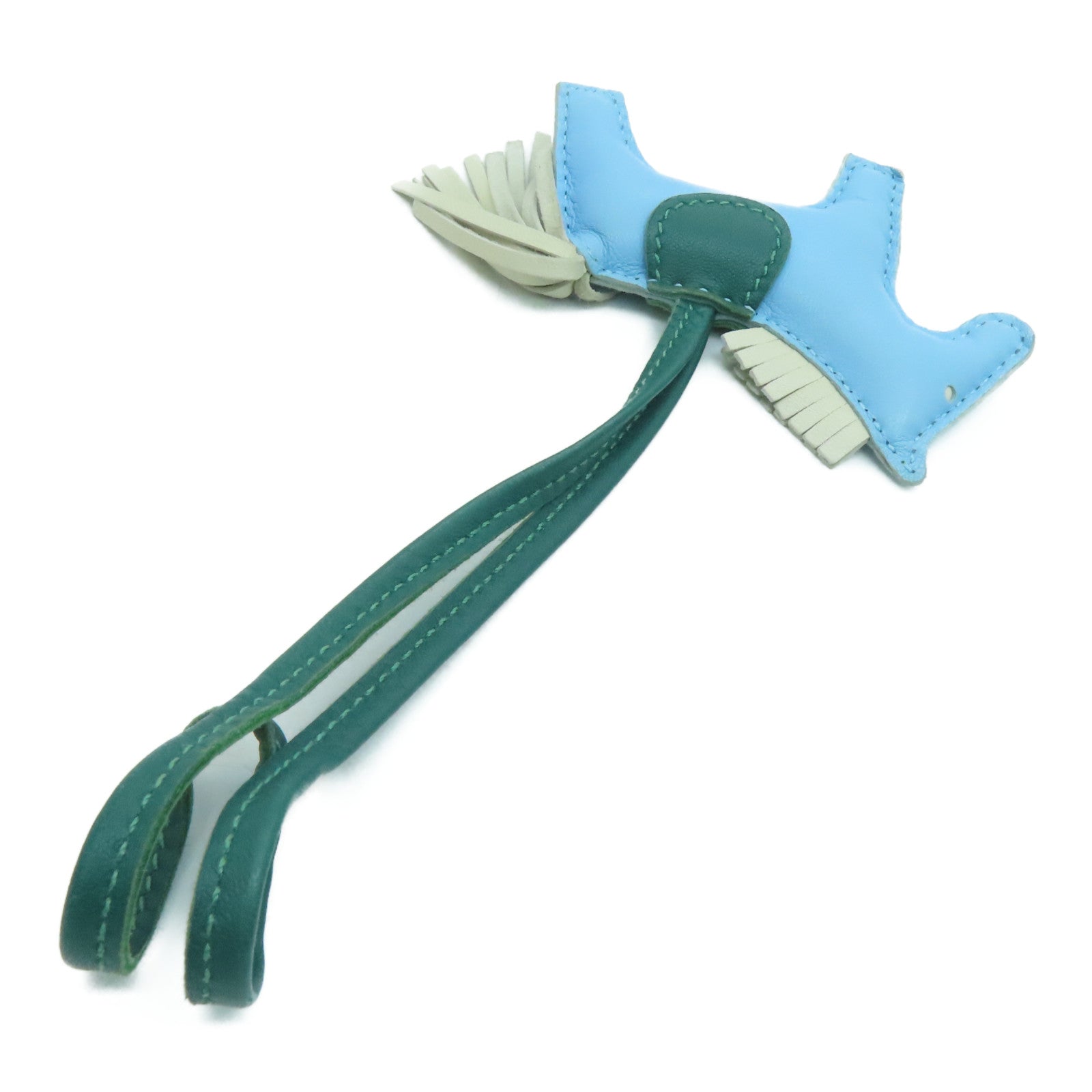 HERMES Leather Rodeo PM Charm Blue/Green/White