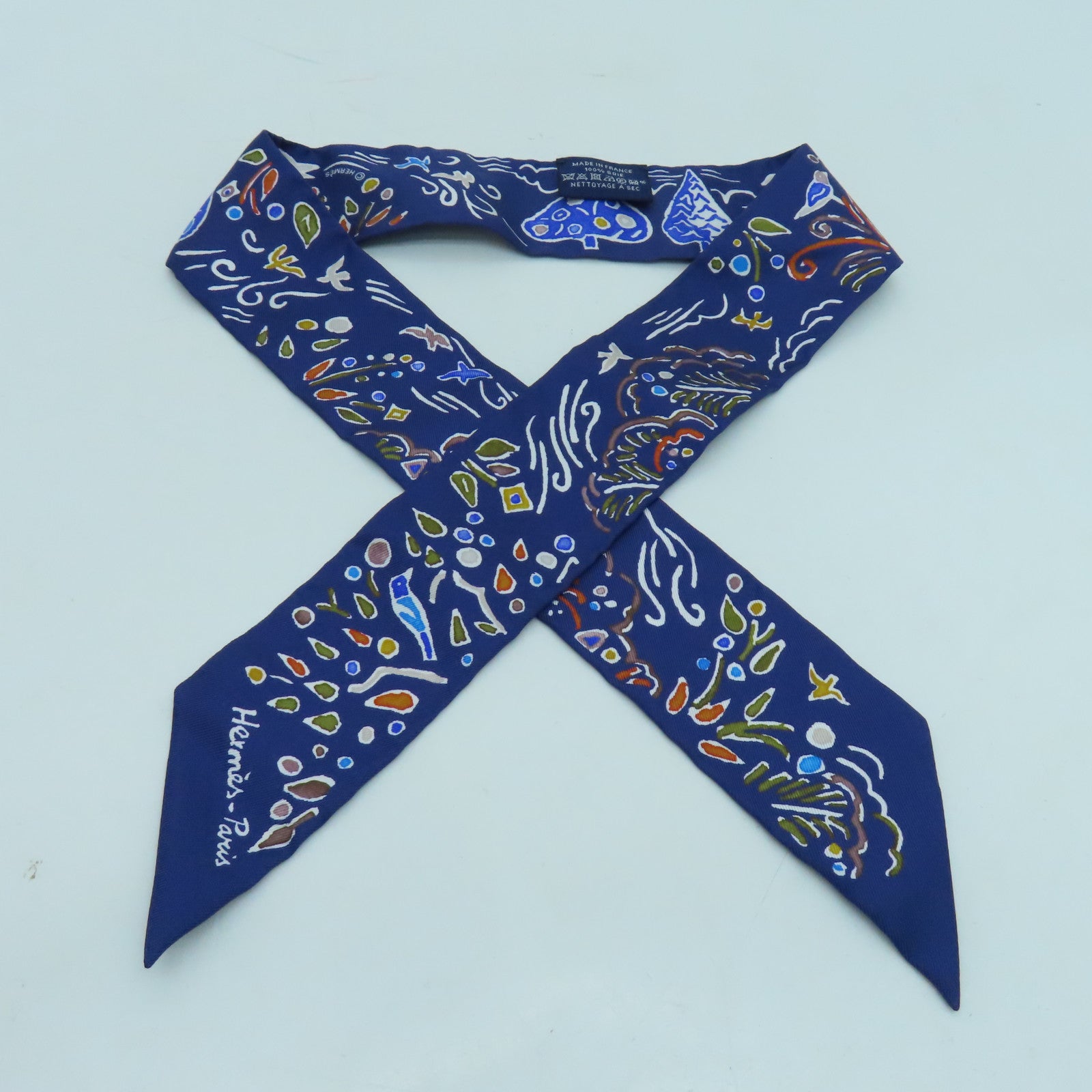 HERMES 丝质Twilly丝巾蓝色彩色