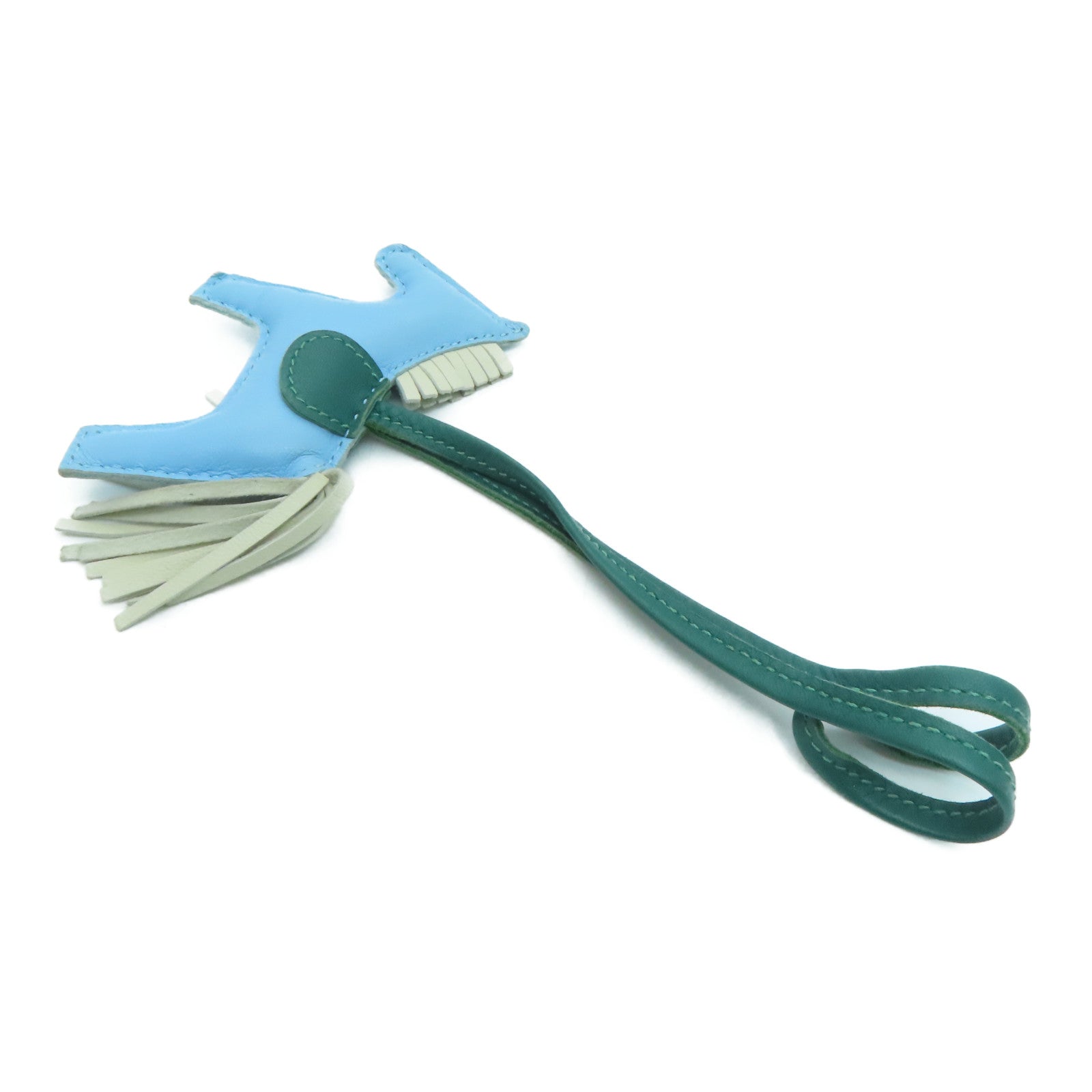 HERMES Leather Rodeo PM Charm Blue/Green/White
