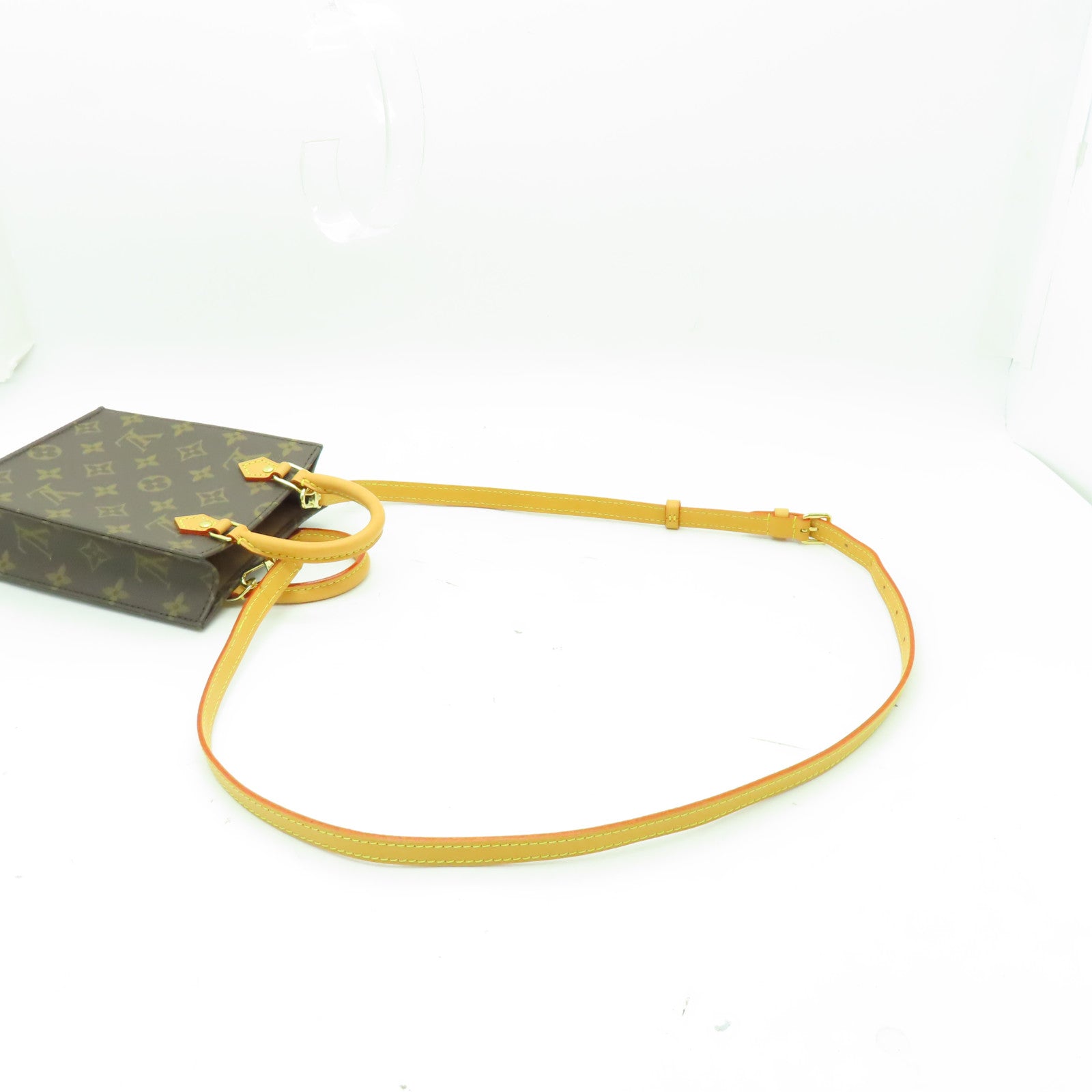 LOUIS VUITTON Monogram Petit Sac Plat金扣手挽肩背兩用袋棕色