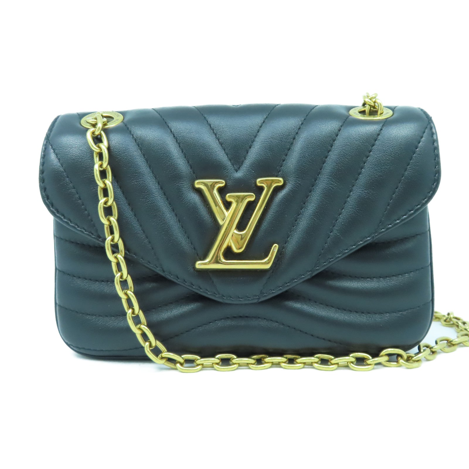 LOUIS VUITTON 牛皮皮革New Wave PM金扣鏈帶肩背袋黑色