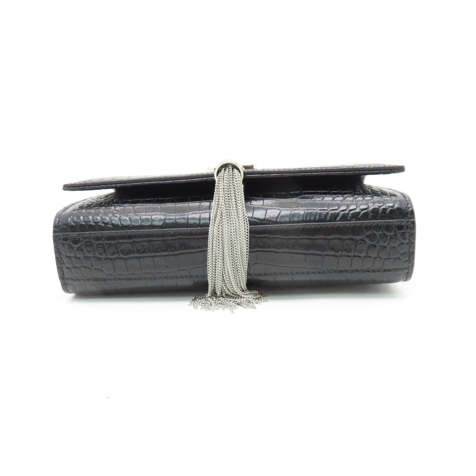 YVES SAINT LAURENT Calf Leather Kate Small Chain Bag Silver Buckle Chain Strap Shoulder Bag Black