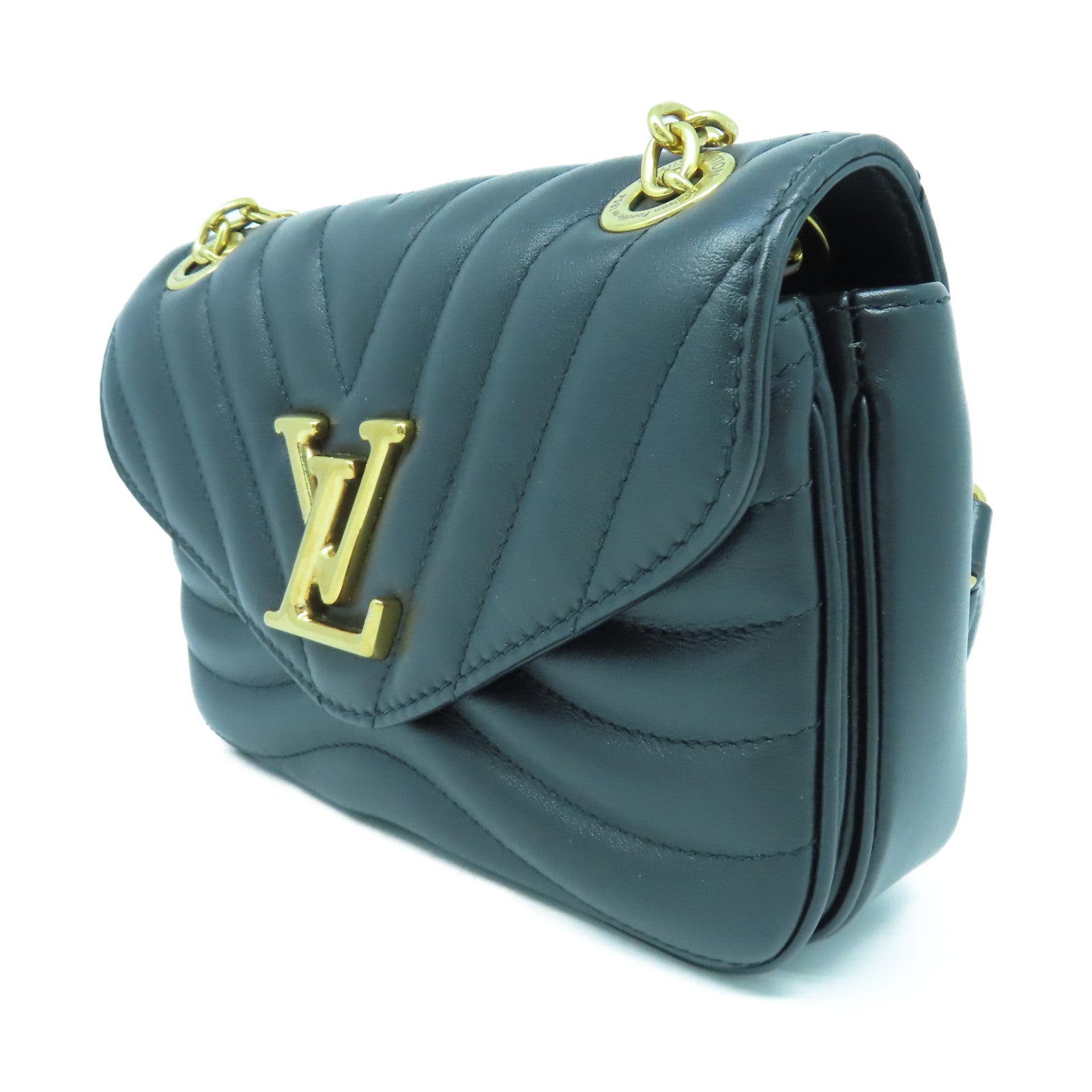 LOUIS VUITTON 牛皮皮革New Wave PM金扣鏈帶肩背袋黑色