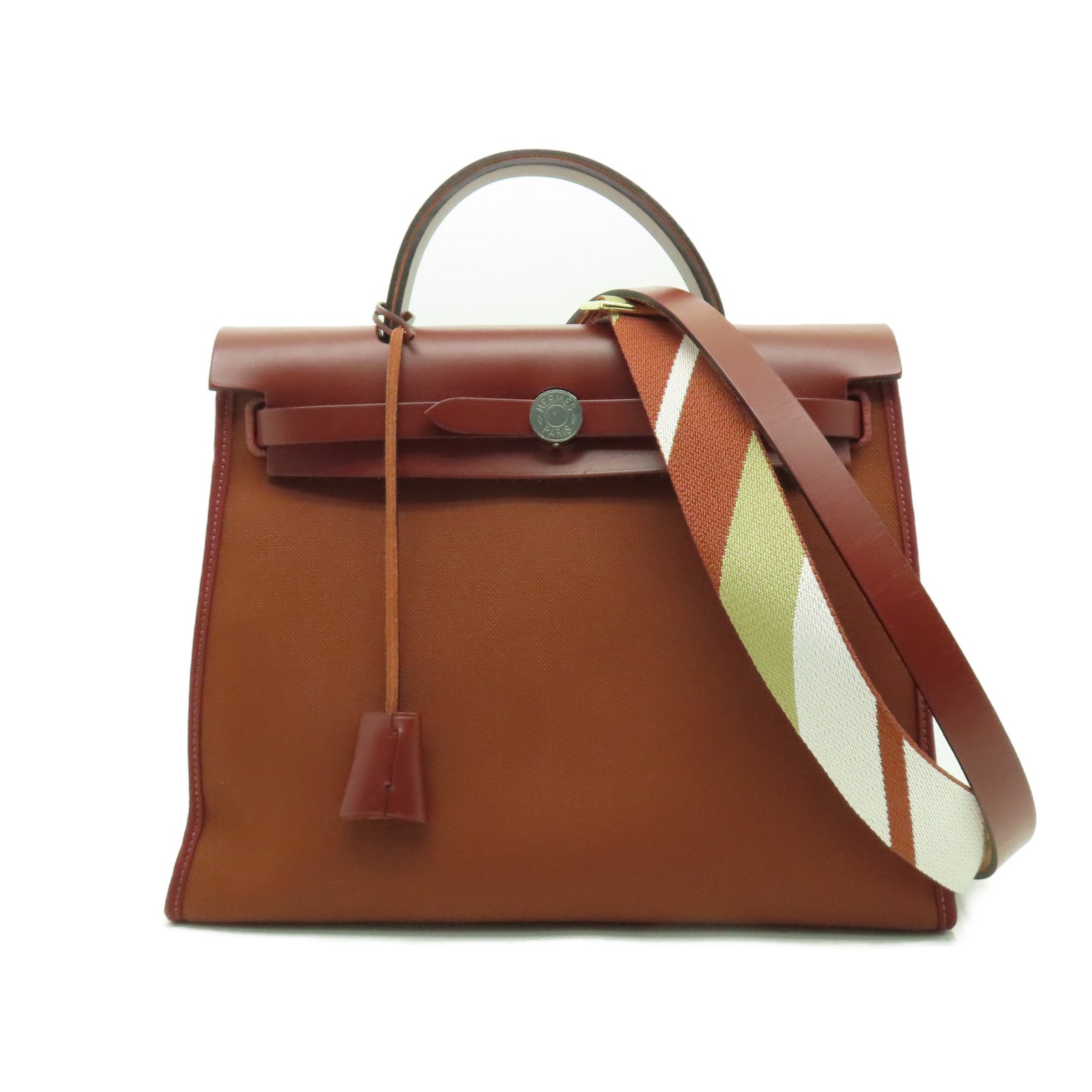 HERMES 帆布Herbag PM銀扣手挽肩背兩用袋愛馬仕紅色