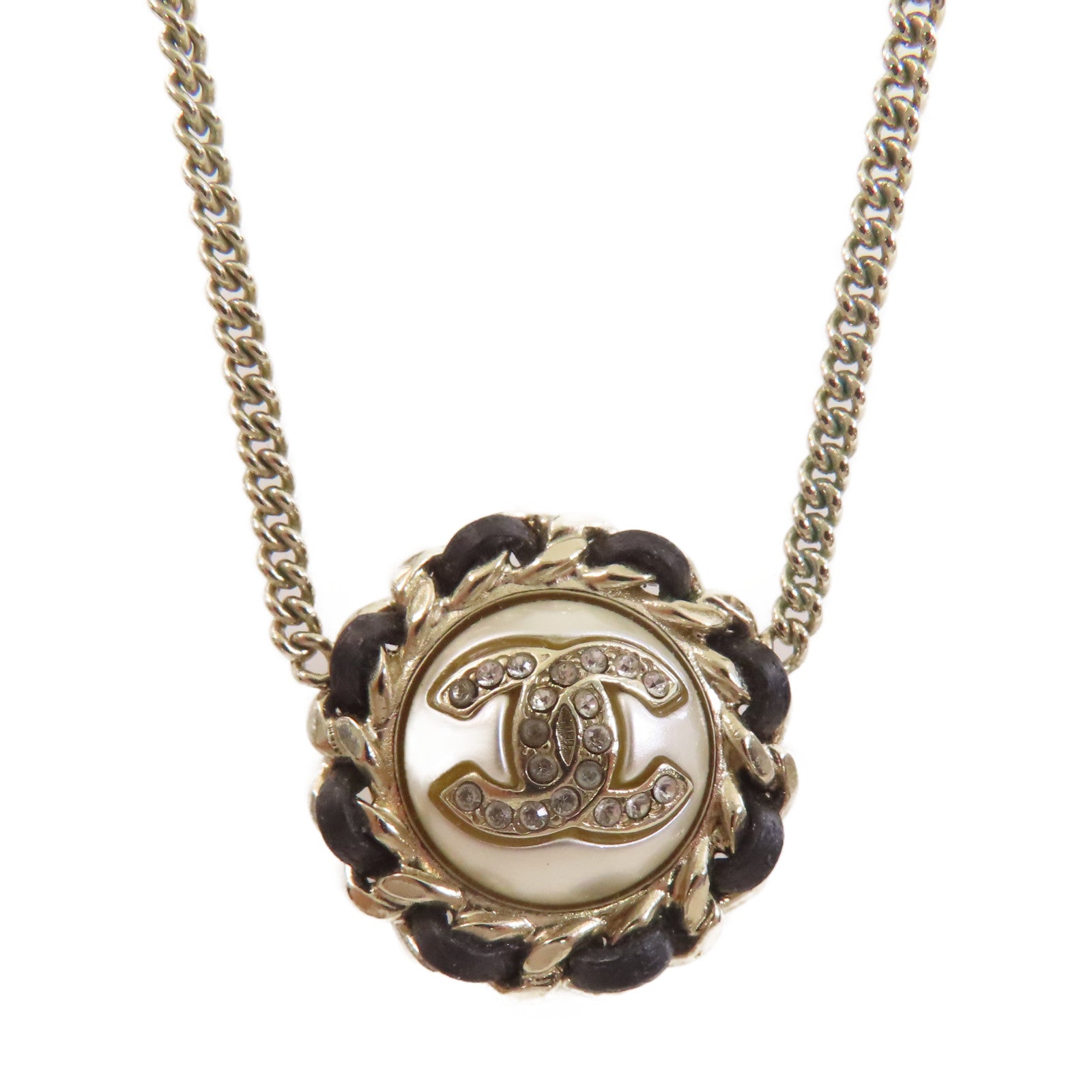 CHANEL 仿珍珠/金屬CC Necklace項鏈珍珠色/黑色/金色