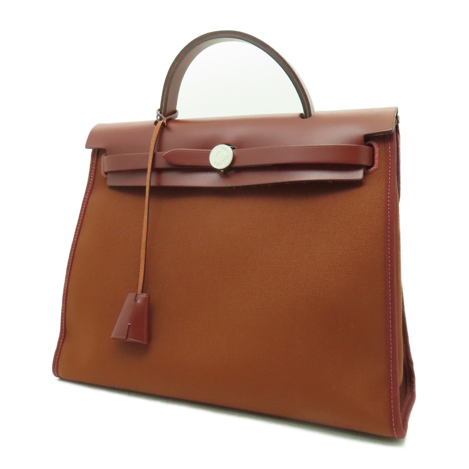 HERMES 帆布Herbag PM銀扣手挽肩背兩用袋愛馬仕紅色