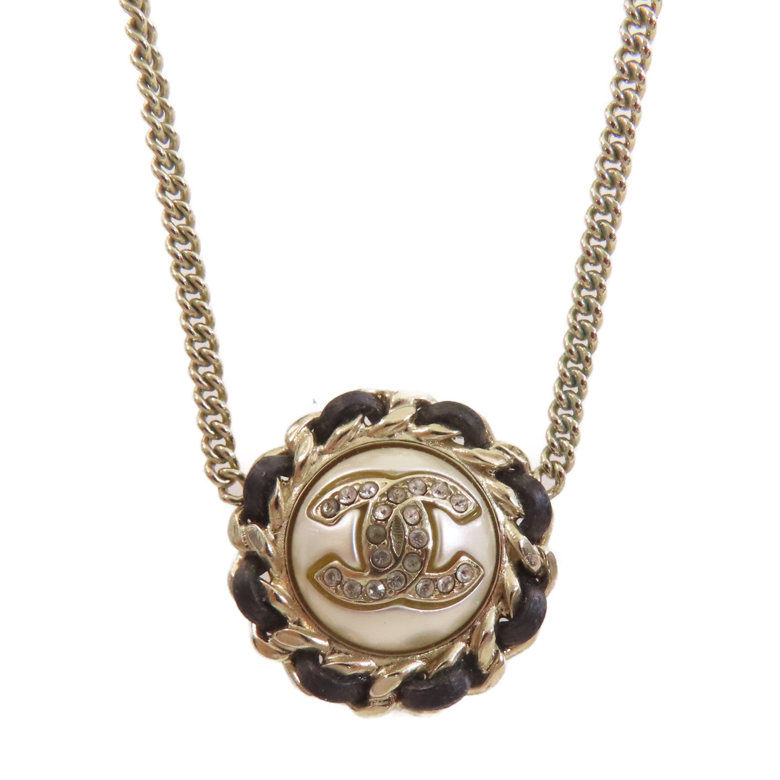CHANEL 仿珍珠/金屬CC Necklace項鏈珍珠色/黑色/金色