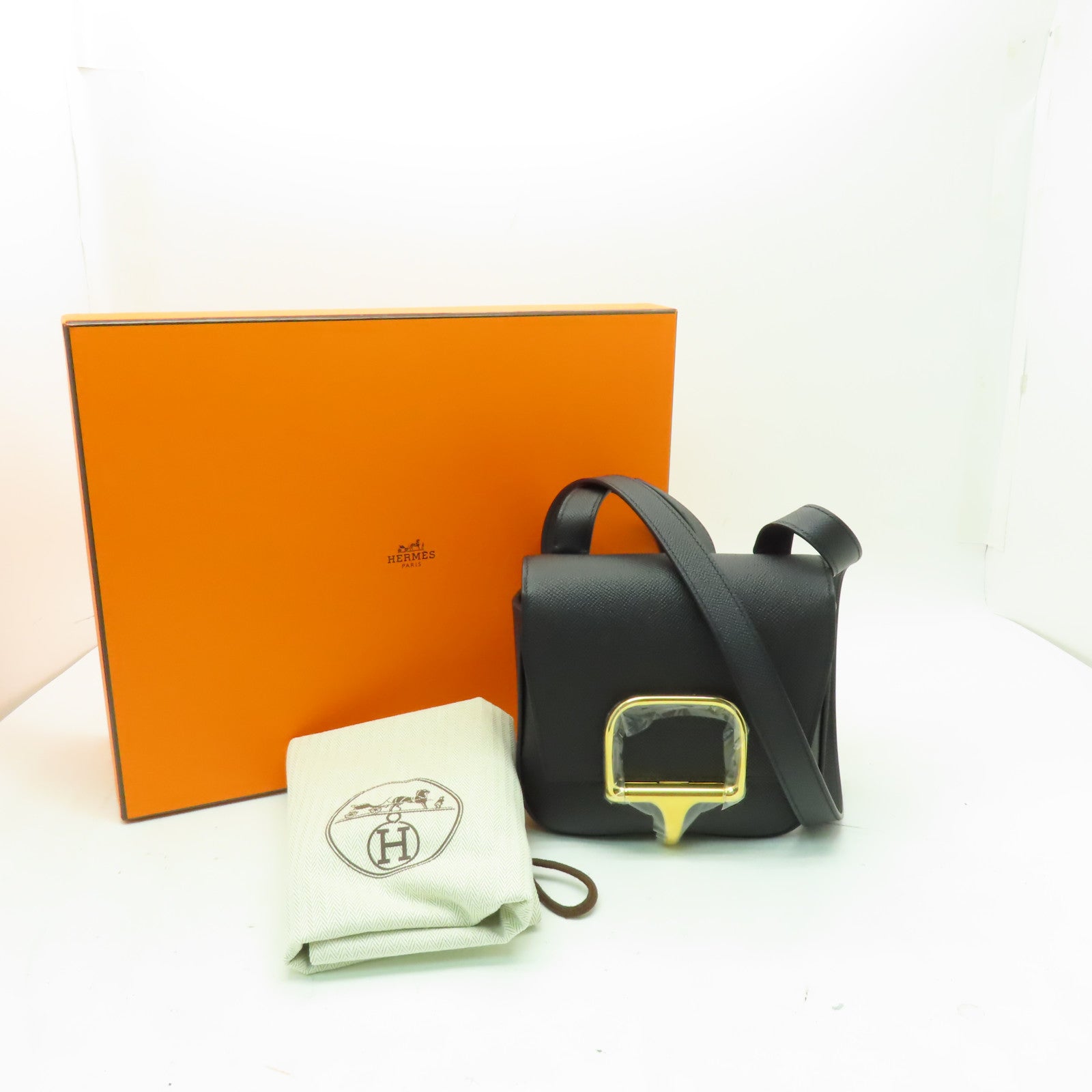 HERMES Veau Epsom皮革Della Cavalleria Mini金扣肩背袋黑色