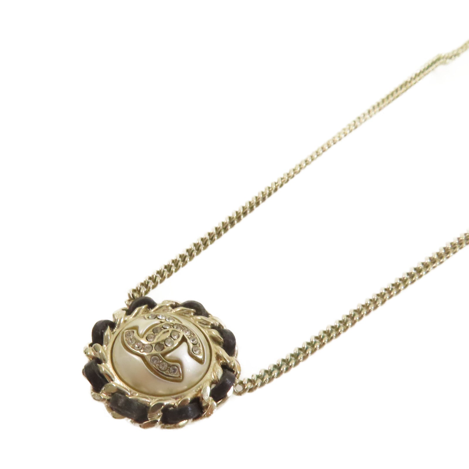 CHANEL 仿珍珠/金屬CC Necklace項鏈珍珠色/黑色/金色