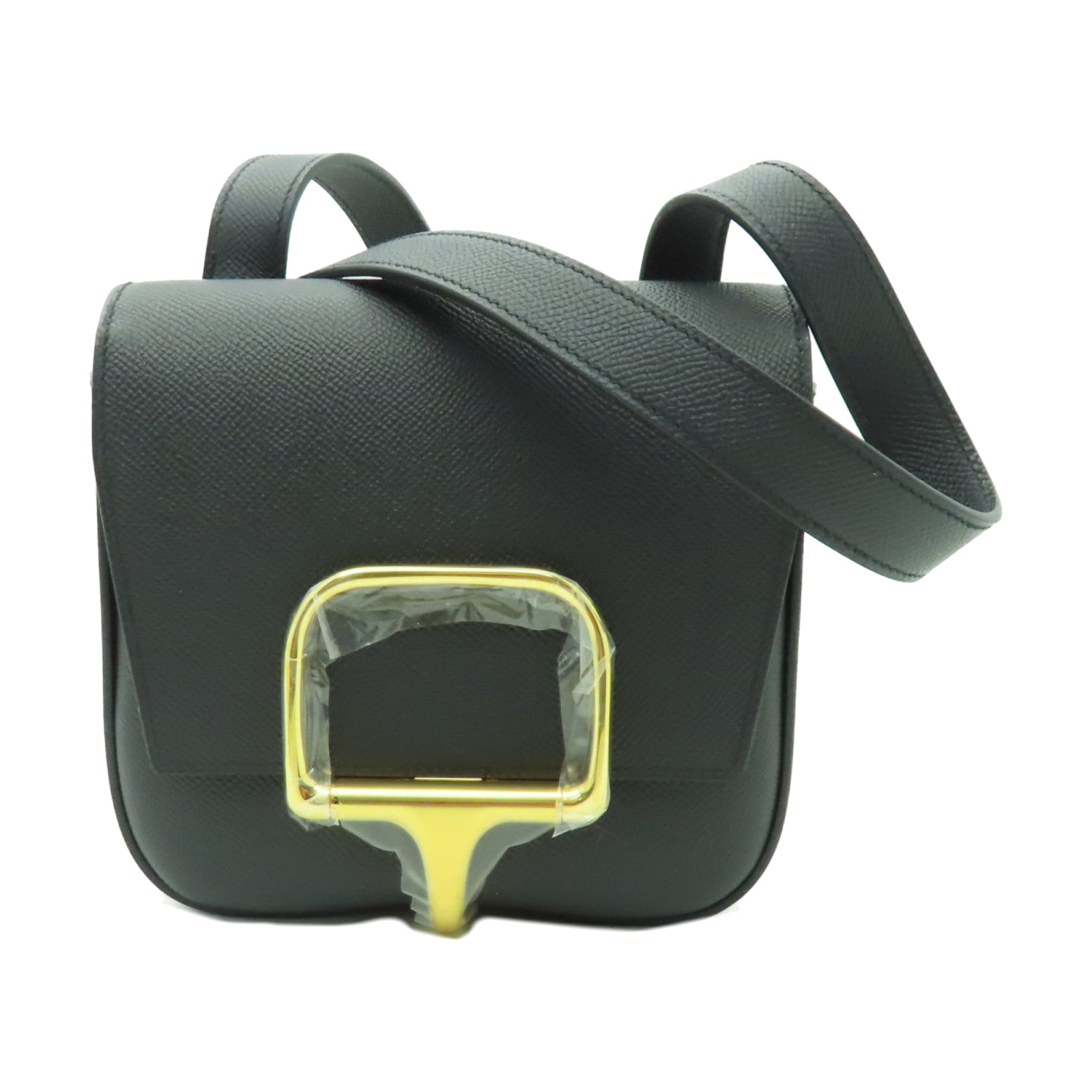 HERMES Veau Epsom皮革Della Cavalleria Mini金扣肩背袋黑色
