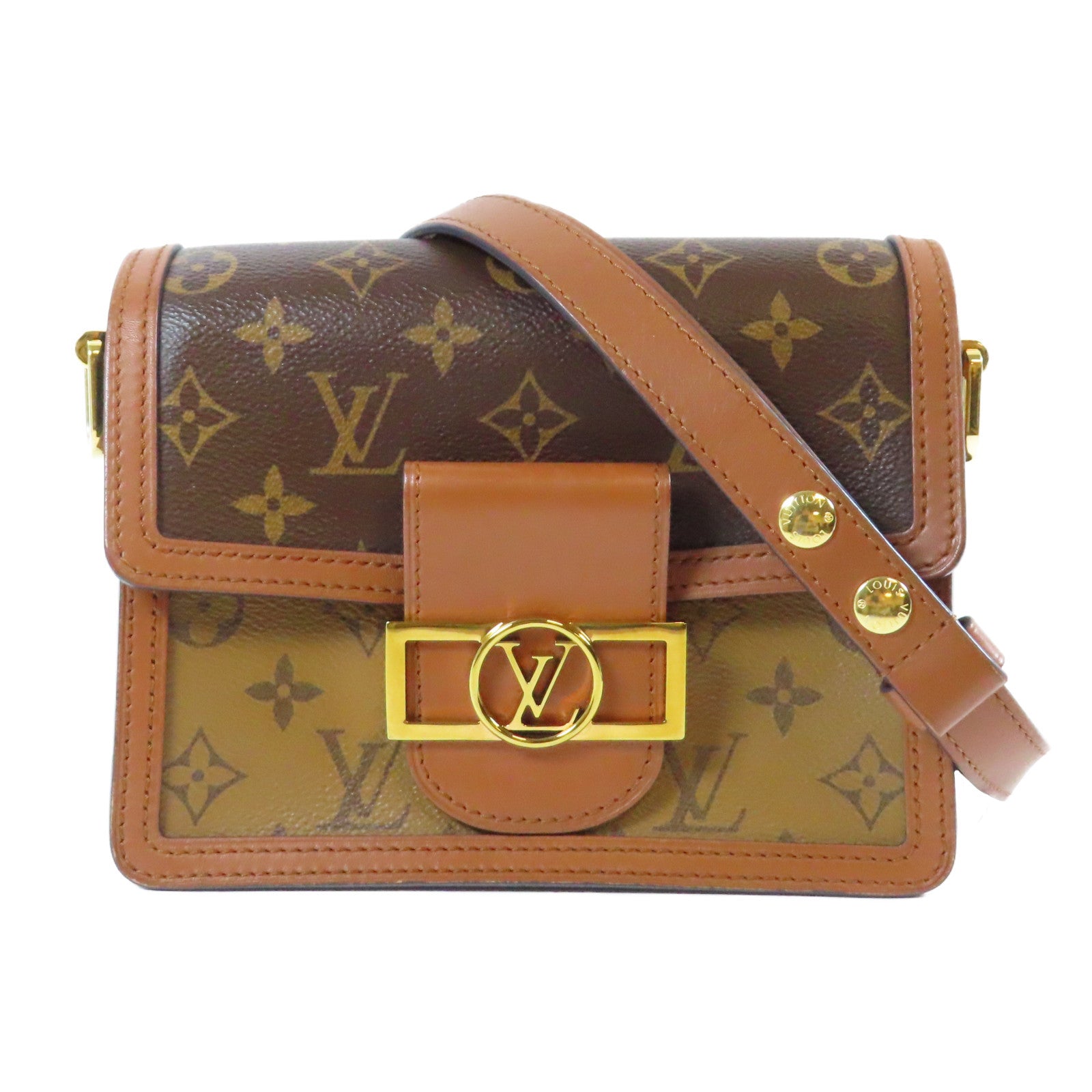 LOUIS VUITTON Monogram Reverse Mini Dauphino金扣肩背袋啡色