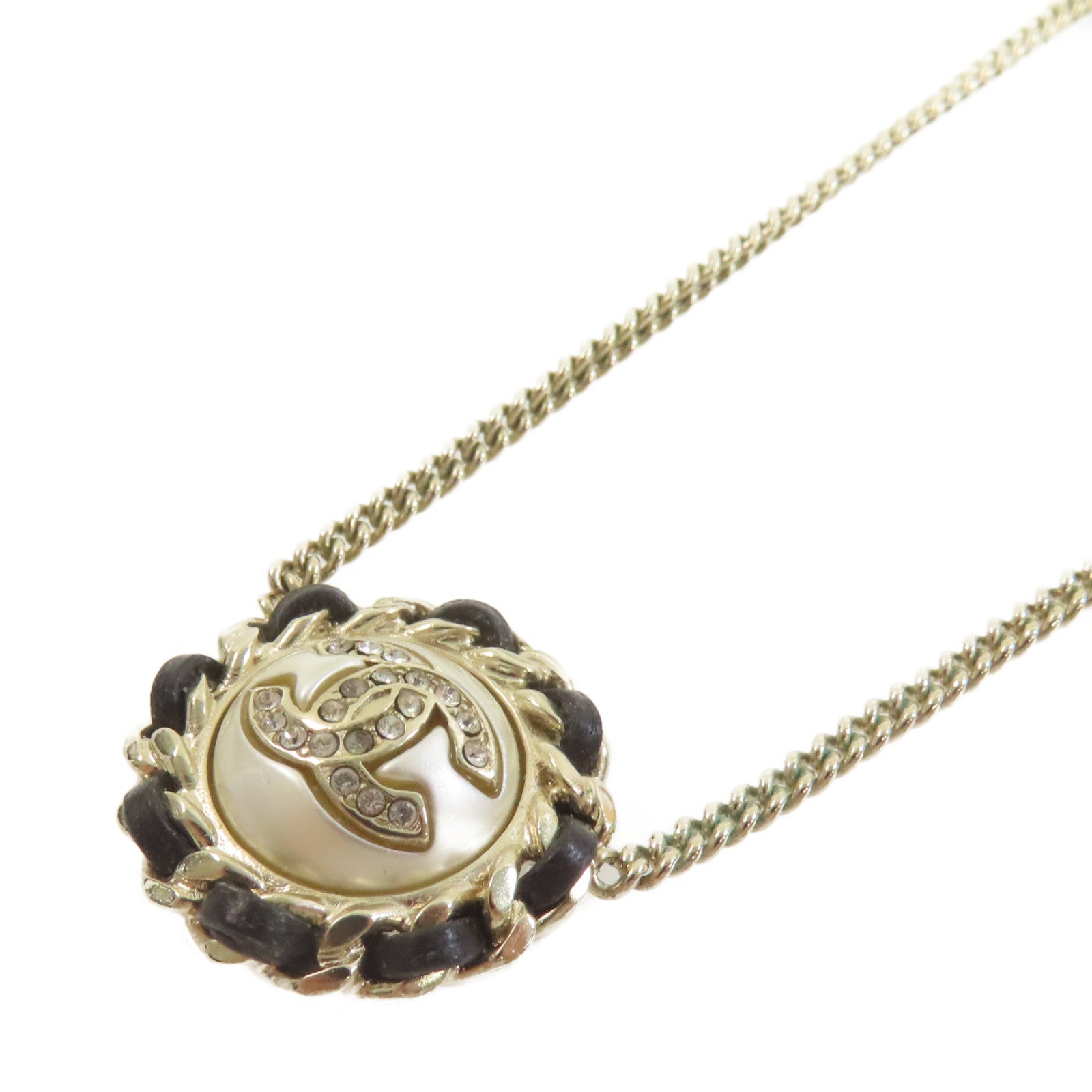 CHANEL 仿珍珠/金屬CC Necklace項鏈珍珠色/黑色/金色