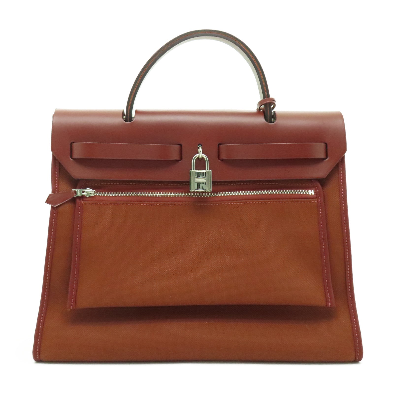 HERMES 帆布Herbag PM銀扣手挽肩背兩用袋愛馬仕紅色