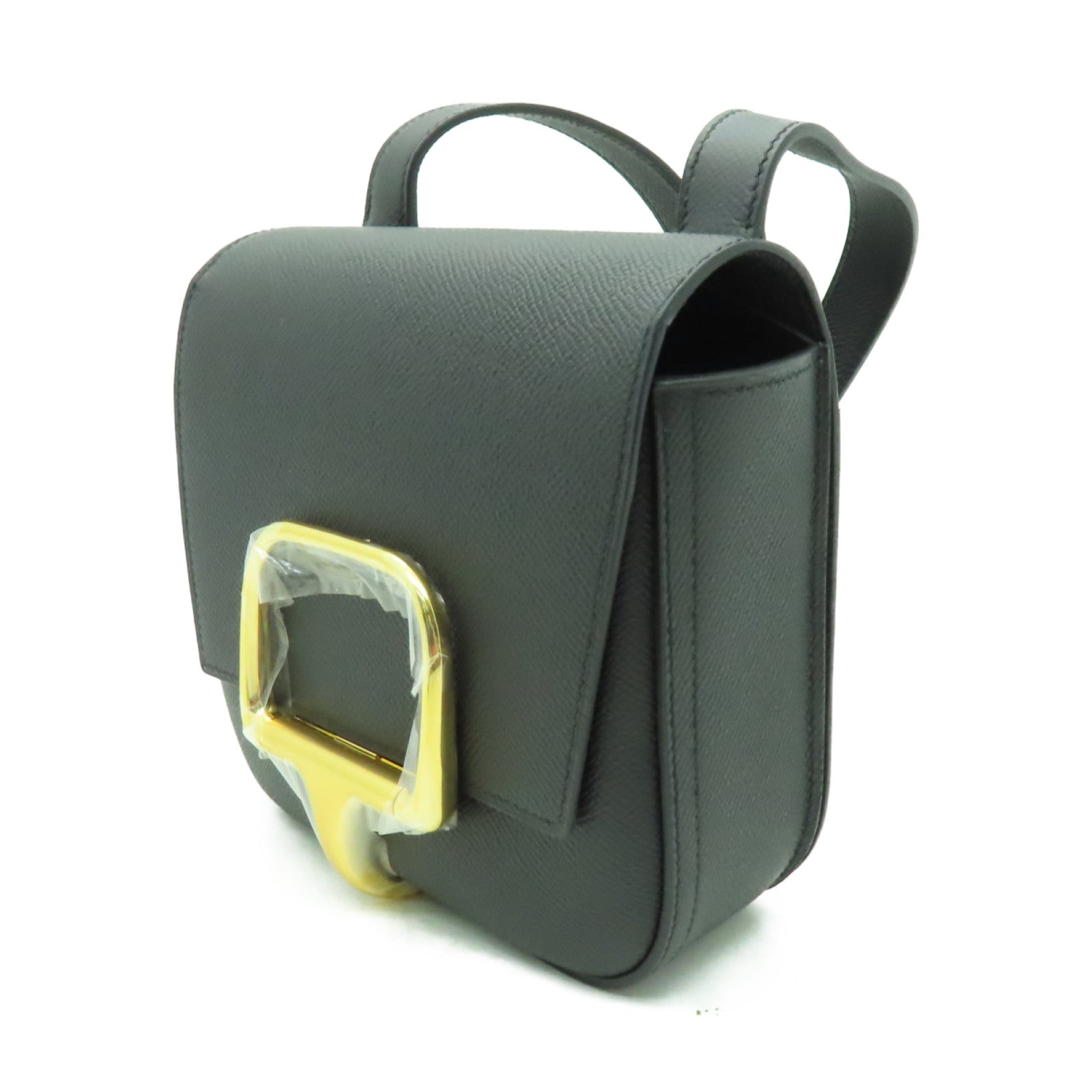 HERMES Veau Epsom皮革Della Cavalleria Mini金扣肩背袋黑色