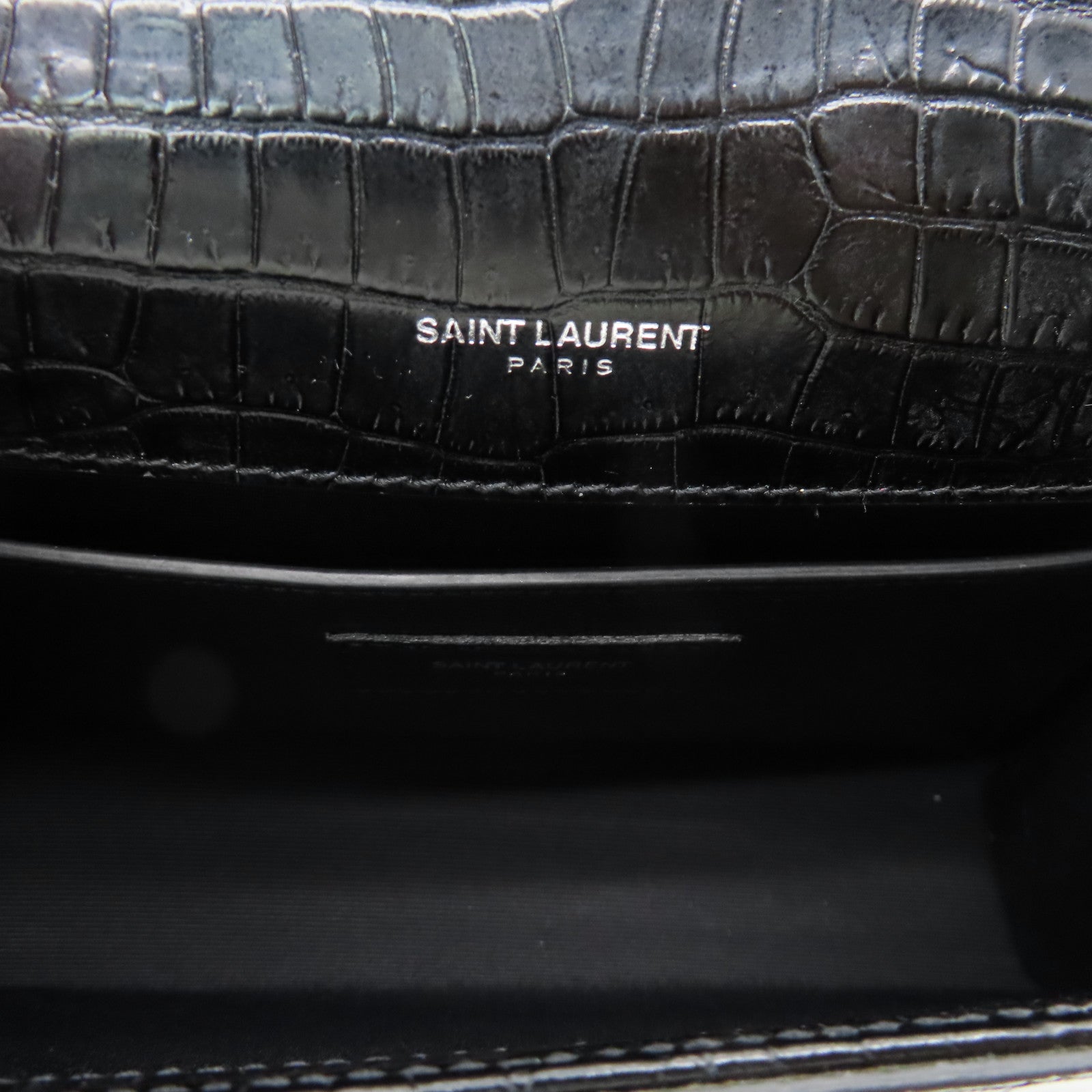 YVES SAINT LAURENT Calf Leather Kate Small Chain Bag Silver Buckle Chain Strap Shoulder Bag Black