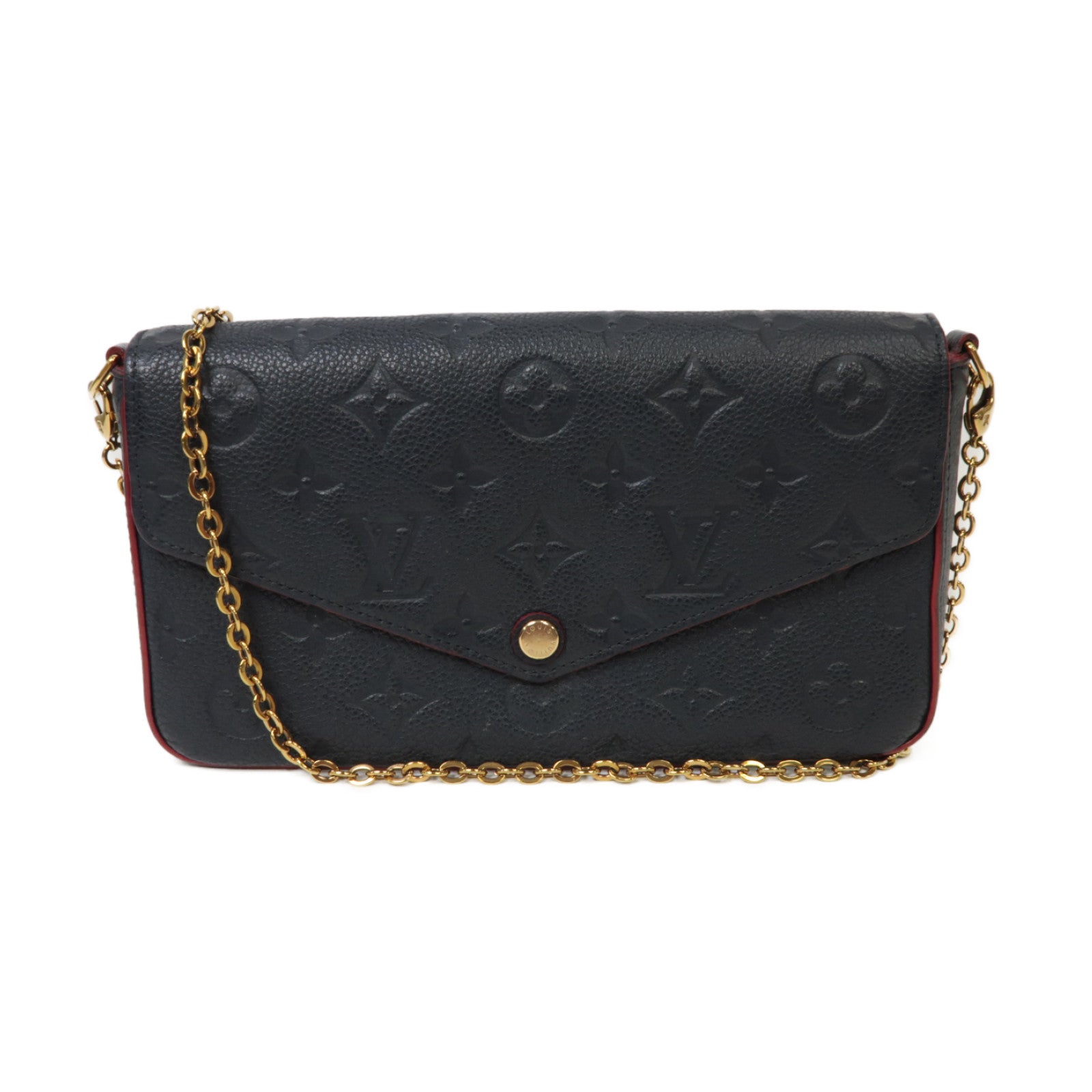 LOUIS VUITTON Monogram Empreinte Felicie Pochette金扣鏈帶肩背袋深藍色