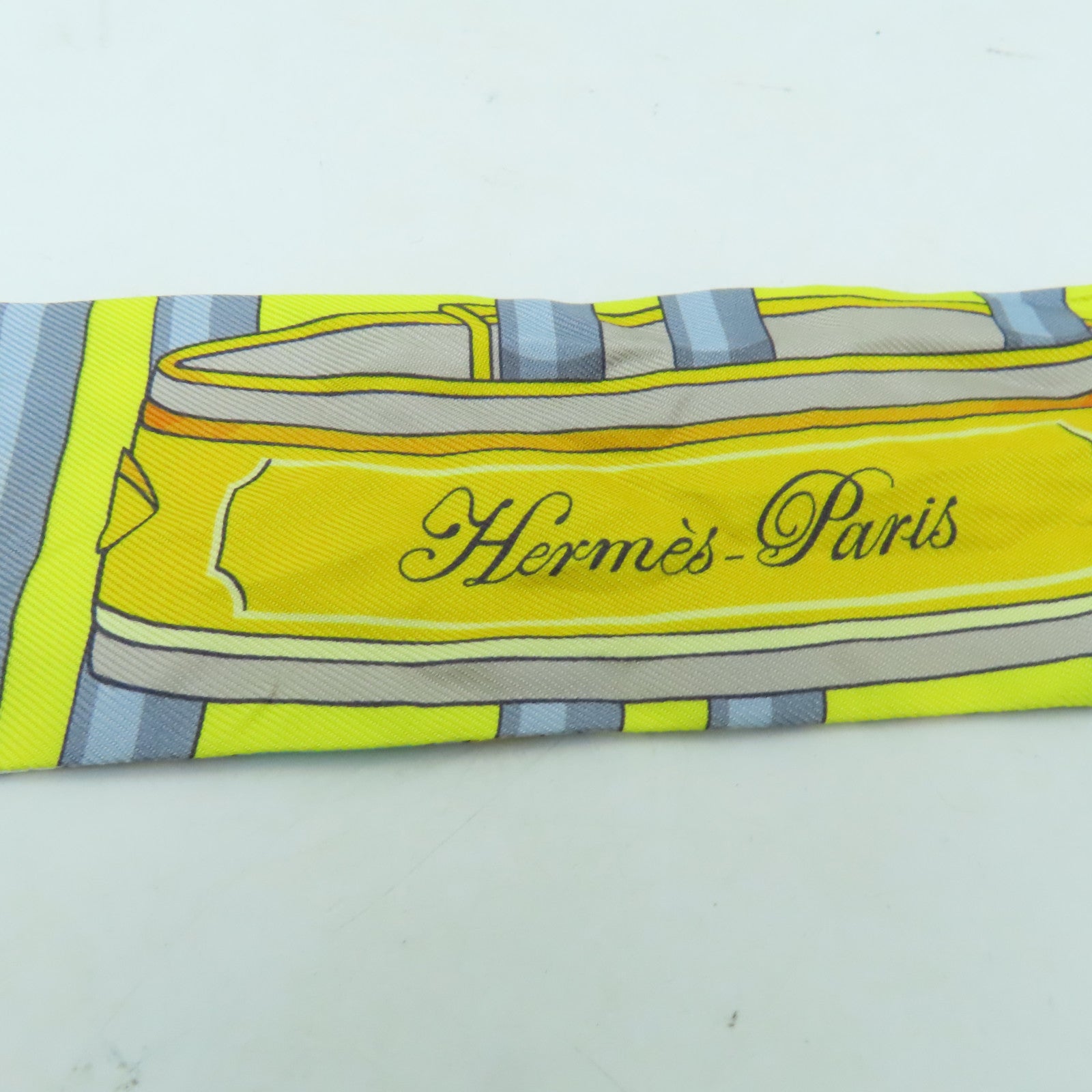 HERMES 丝质Twilly丝巾黄色/灰色