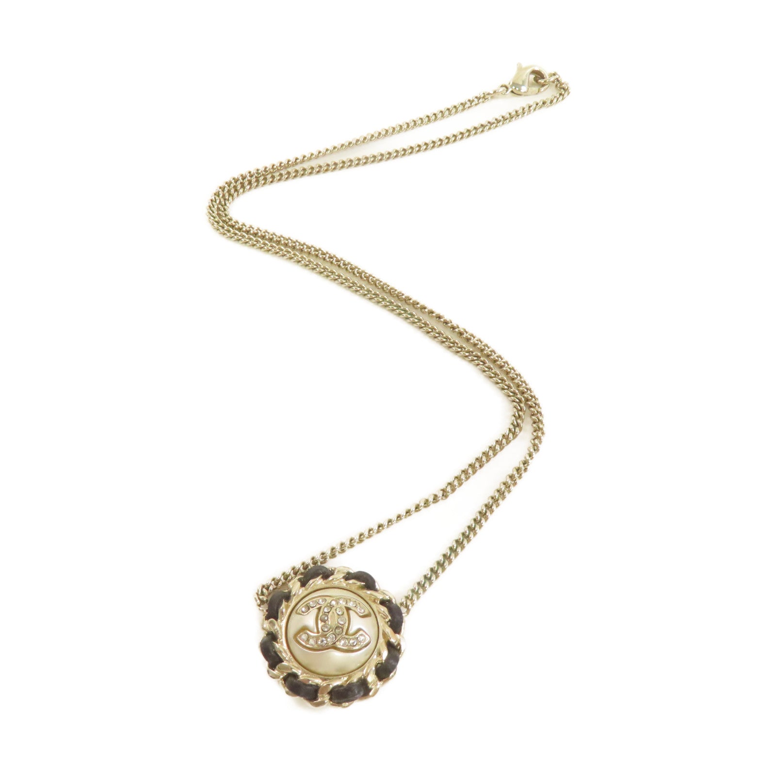 CHANEL 仿珍珠/金屬CC Necklace項鏈珍珠色/黑色/金色
