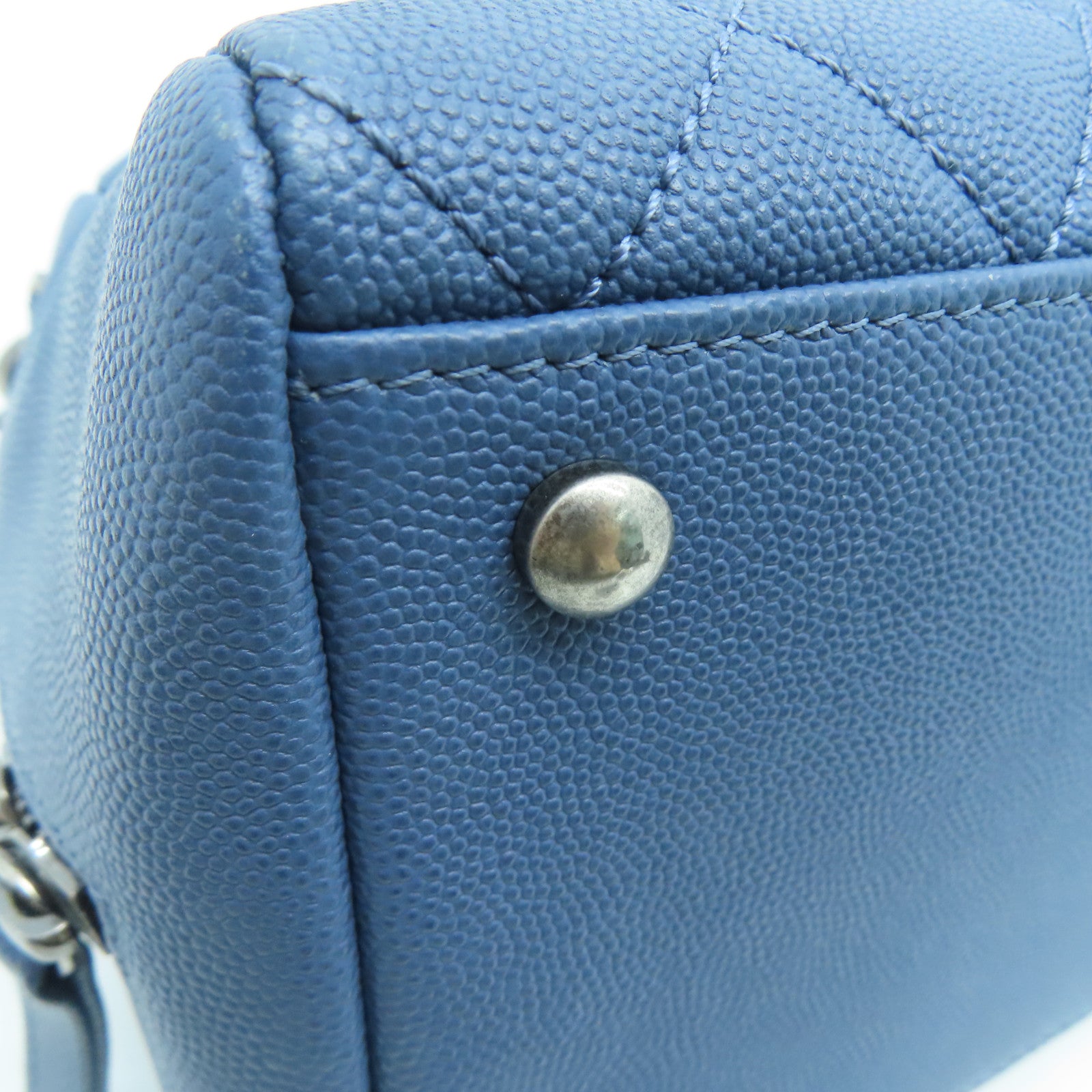 CHANEL 【激减优惠】菱格Caivar皮革2 Way Shoulder银扣手挽肩背两用袋蓝色