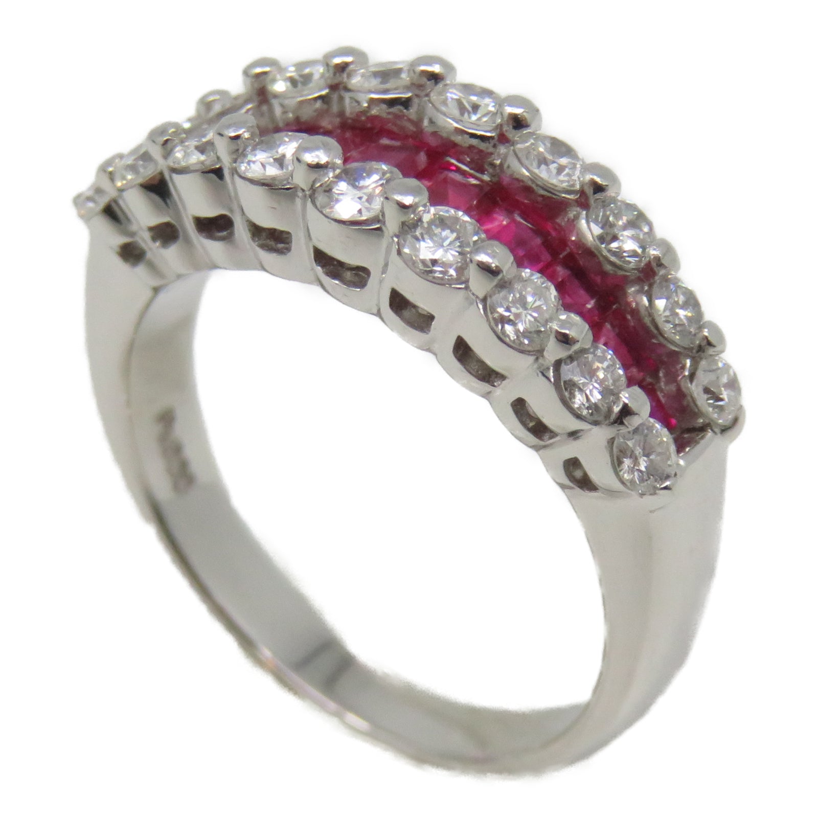 JEWELRY PT900白金Ruby Ring 1.06ct红宝石0.72ct钻石戒指US#5.5