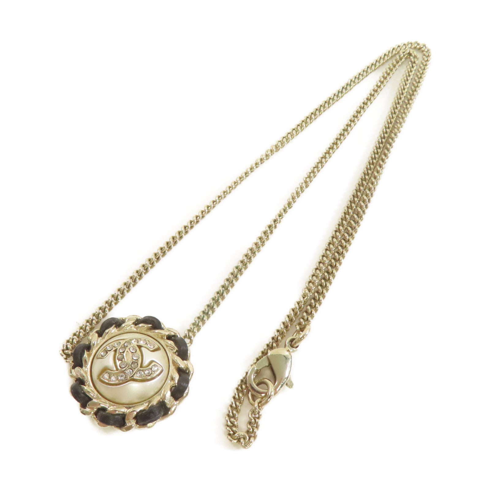 CHANEL 仿珍珠/金屬CC Necklace項鏈珍珠色/黑色/金色