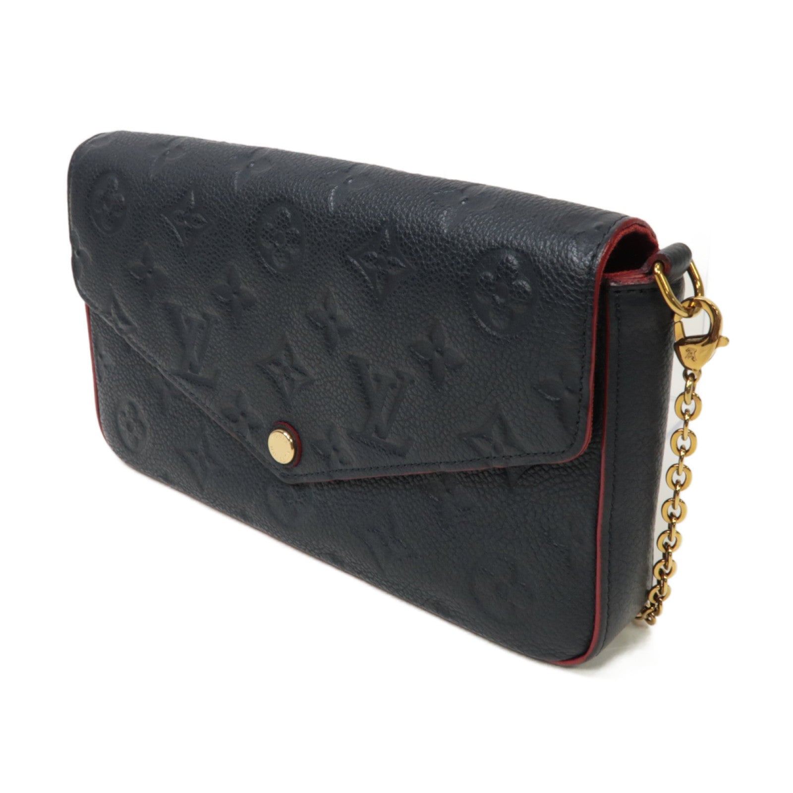 LOUIS VUITTON Monogram Empreinte Felicie Pochette金扣鏈帶肩背袋深藍色