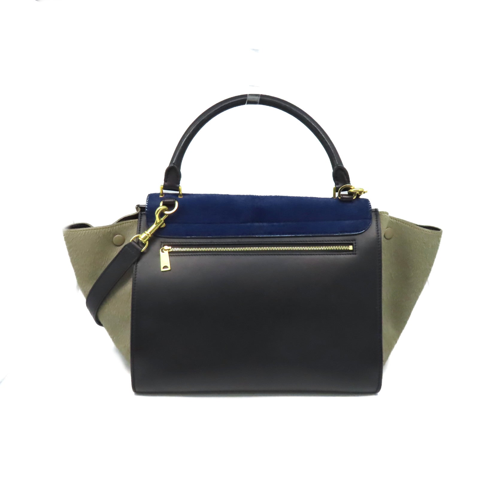 CELINE 馬毛/牛皮皮革Trapeze 2Way Shoulder Bag金扣手挽肩背兩用袋黑色/深藍色/灰色