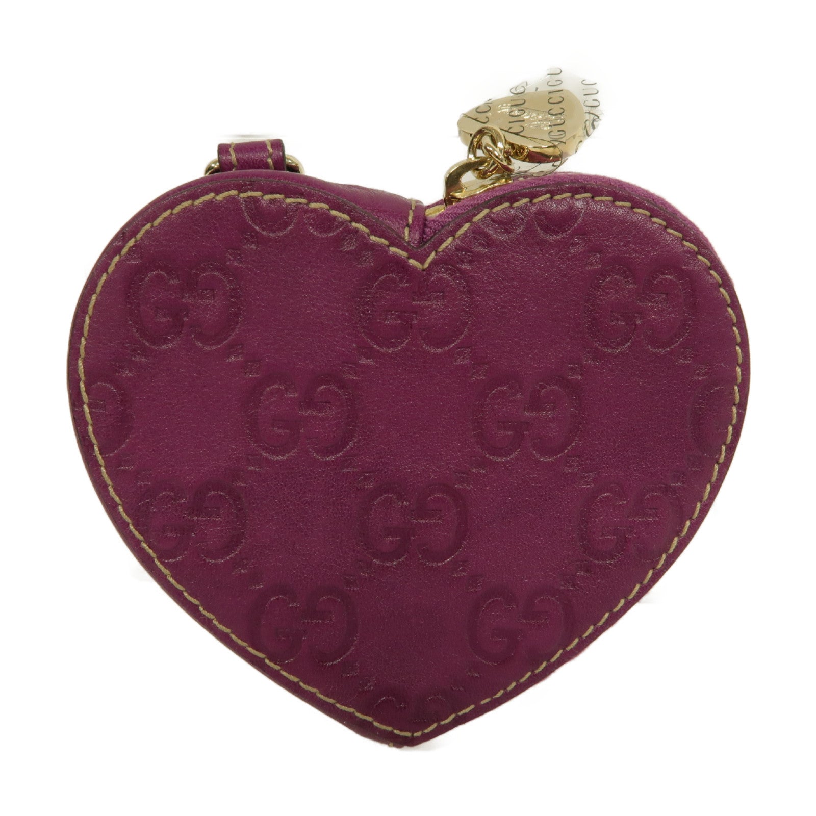 GUCCI 牛皮皮革Heart shaped coin purse金扣零錢包紫色