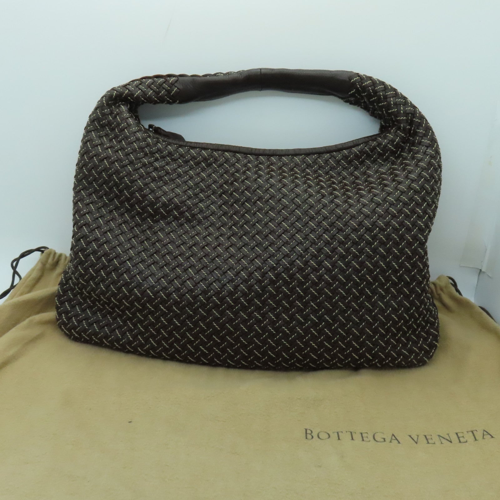 BOTTEGA VENETA 织纹皮革Shoulder Bag肩背袋啡色