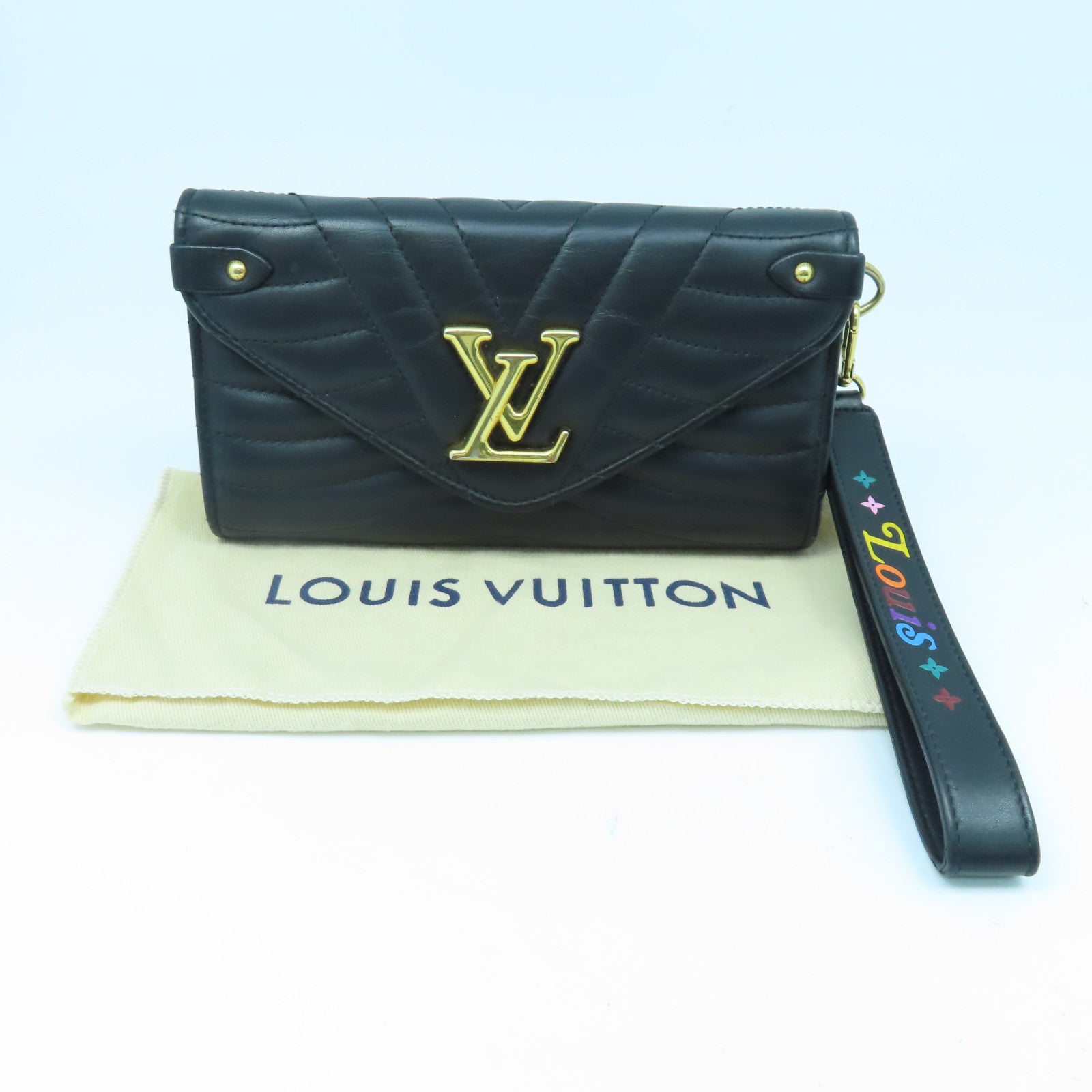 LOUIS VUITTON 牛皮皮革New Wave Long Wallet金扣長錢包黑色