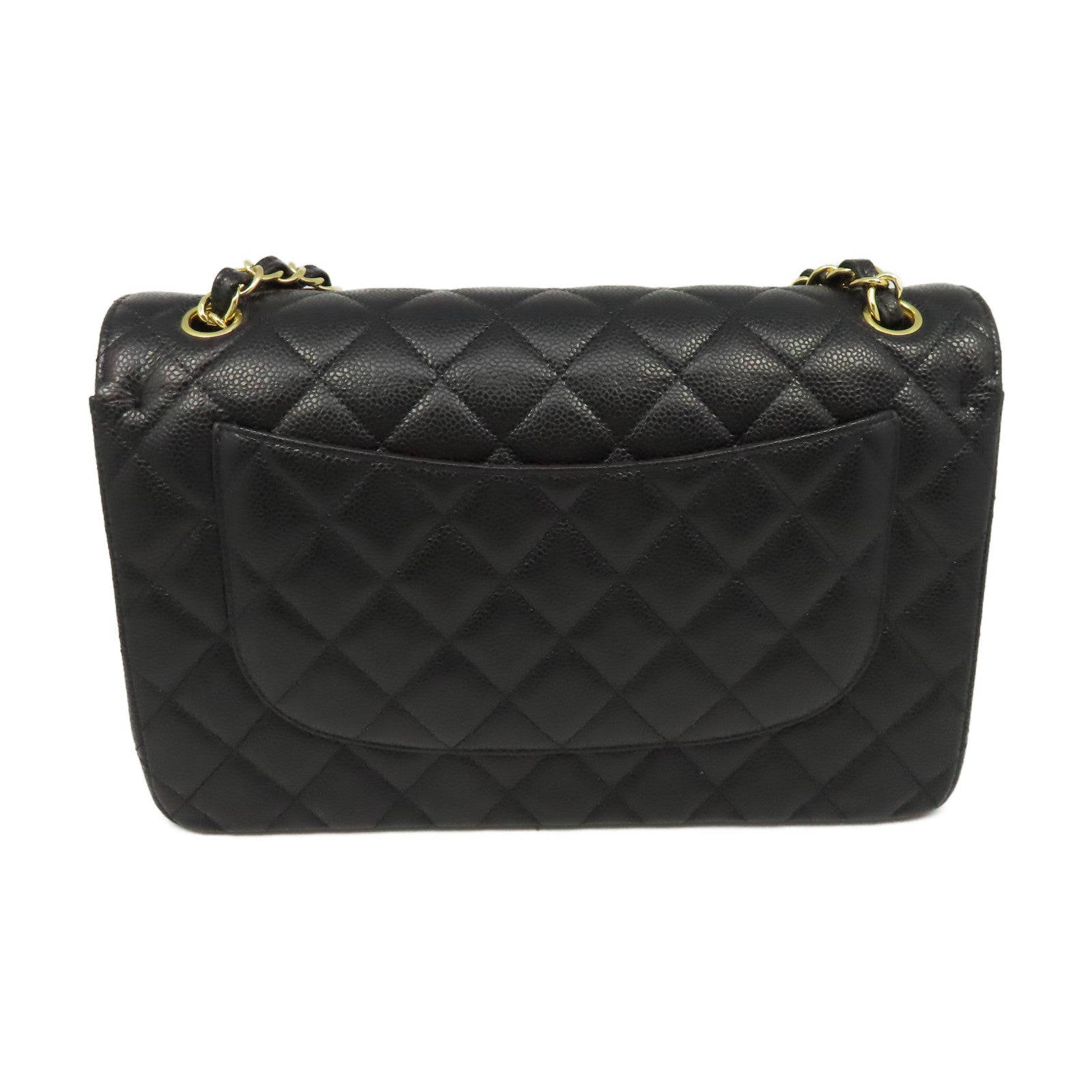 CHANEL 菱格Caviar皮革Jumbo Shoulder Bag金扣鏈帶肩背袋黑色