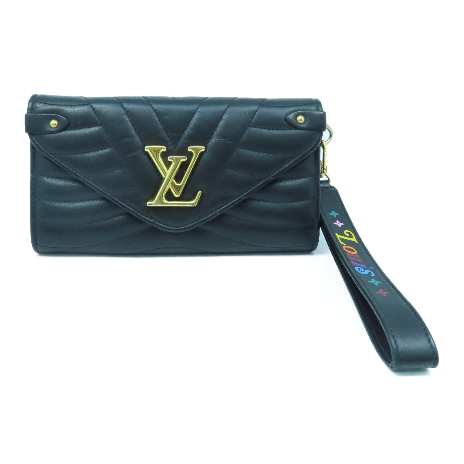 LOUIS VUITTON 牛皮皮革New Wave Long Wallet金扣長錢包黑色