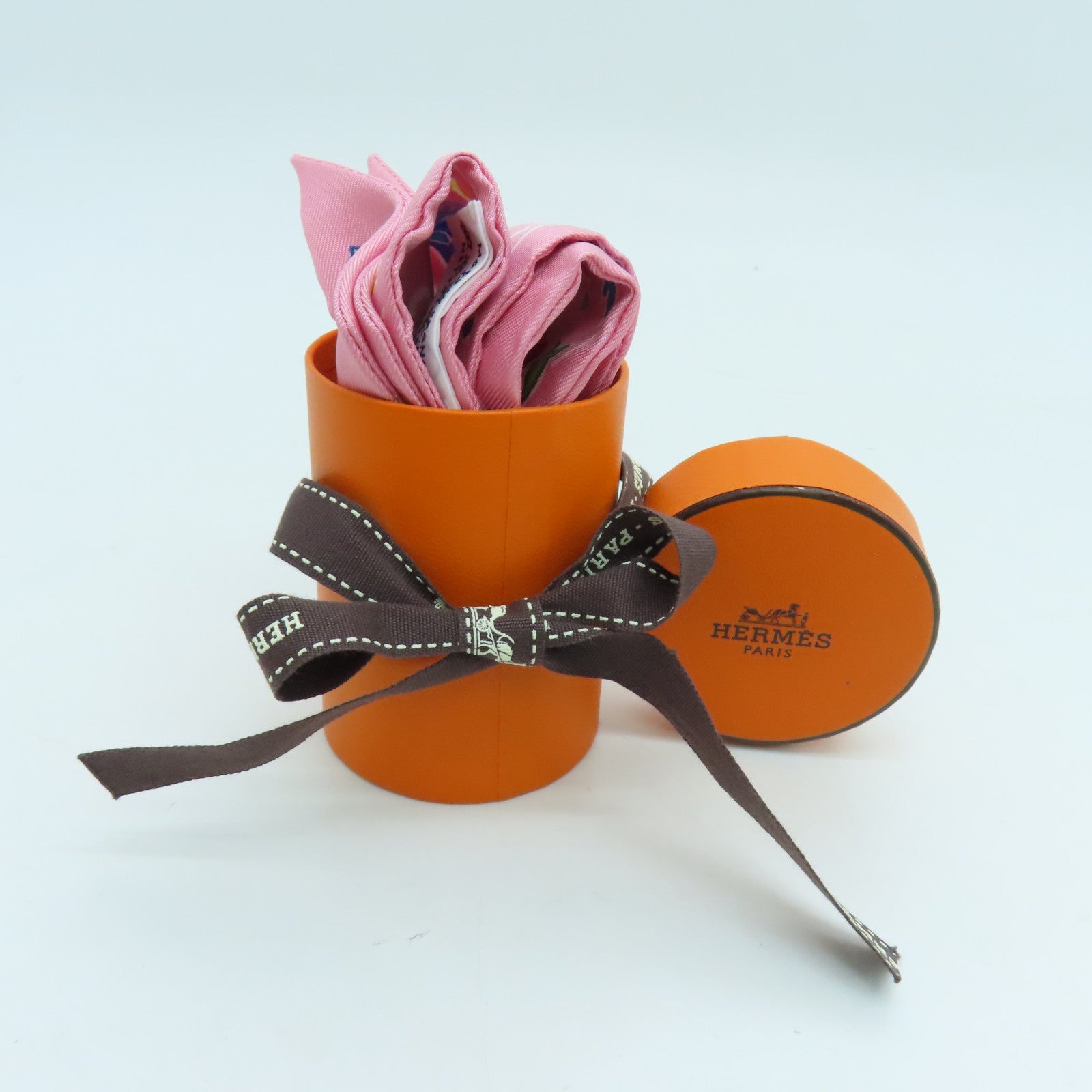 HERMES 絲質Twilly絲巾粉紅色彩色