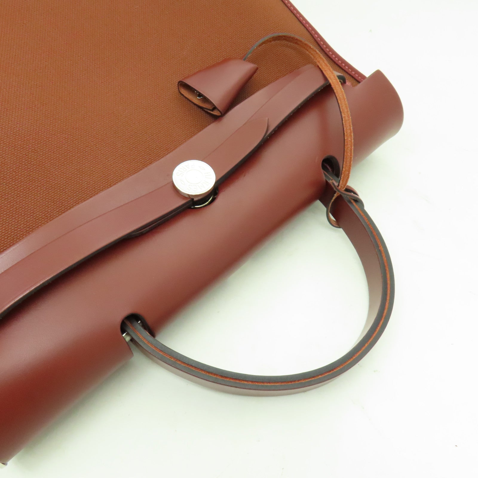 HERMES 帆布Herbag PM銀扣手挽肩背兩用袋愛馬仕紅色