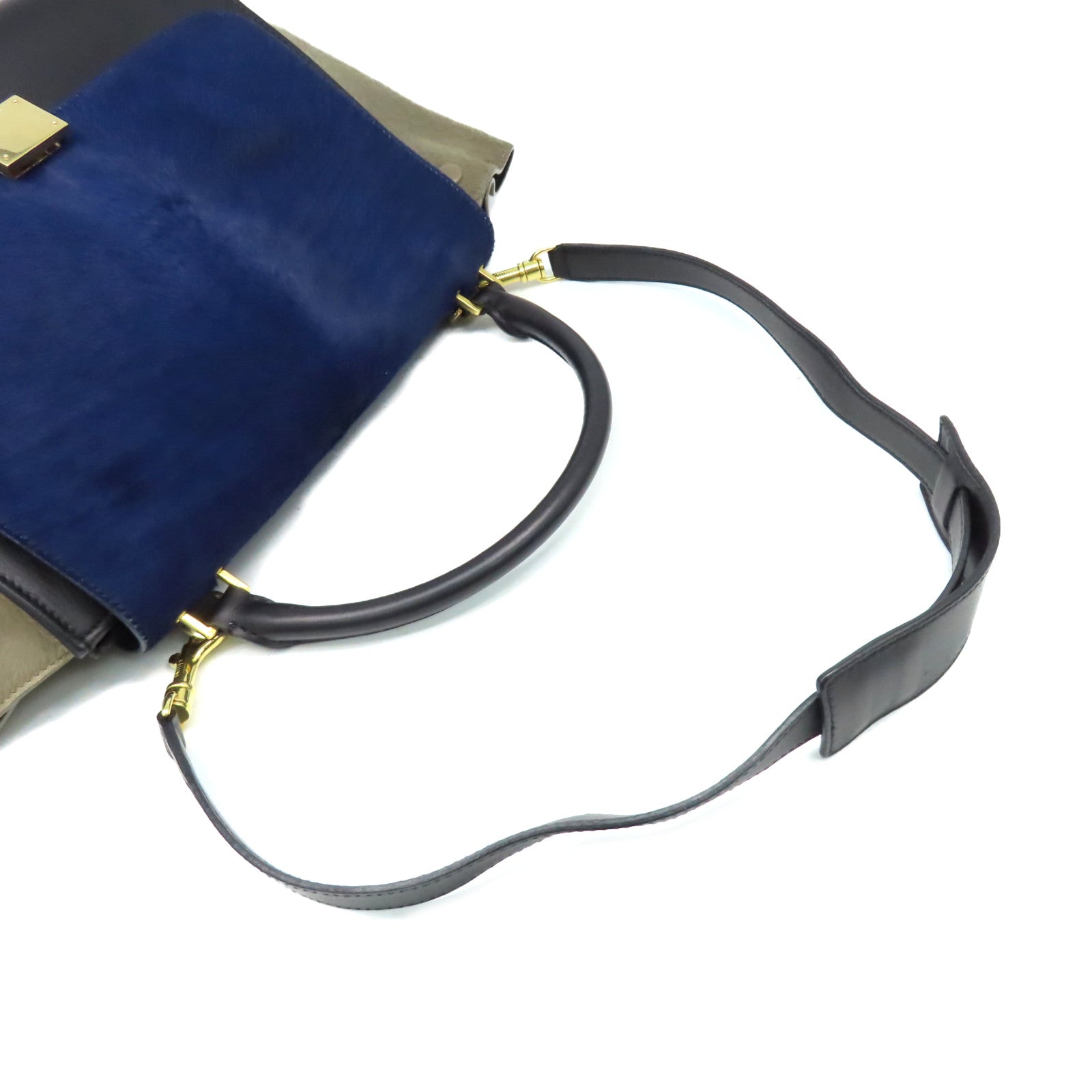 CELINE 馬毛/牛皮皮革Trapeze 2Way Shoulder Bag金扣手挽肩背兩用袋黑色/深藍色/灰色