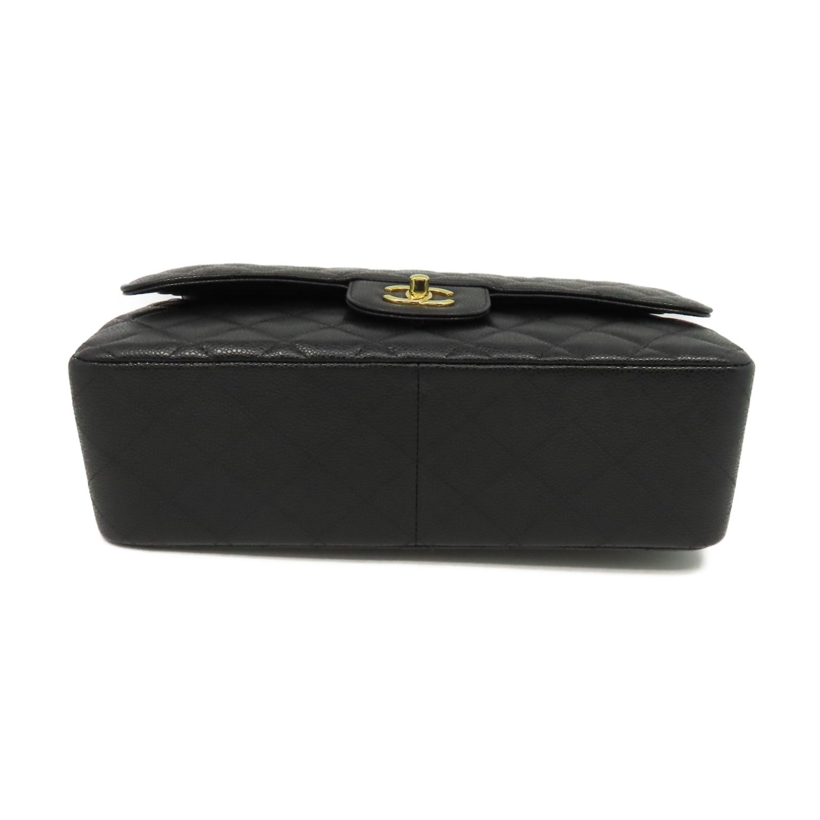 CHANEL 菱格Caviar皮革Jumbo Shoulder Bag金扣鏈帶肩背袋黑色