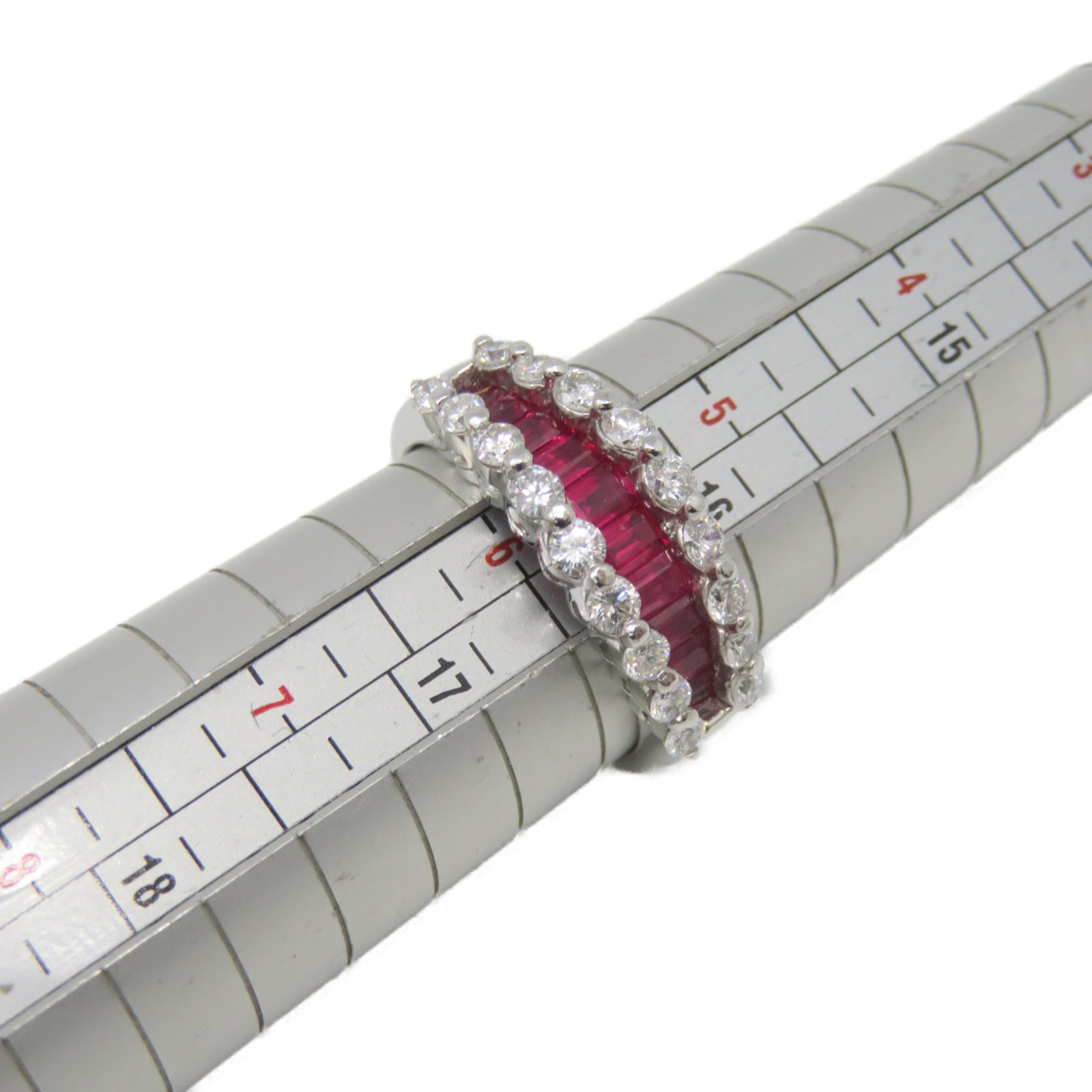 JEWELRY PT900白金Ruby Ring 1.06ct红宝石0.72ct钻石戒指US#5.5