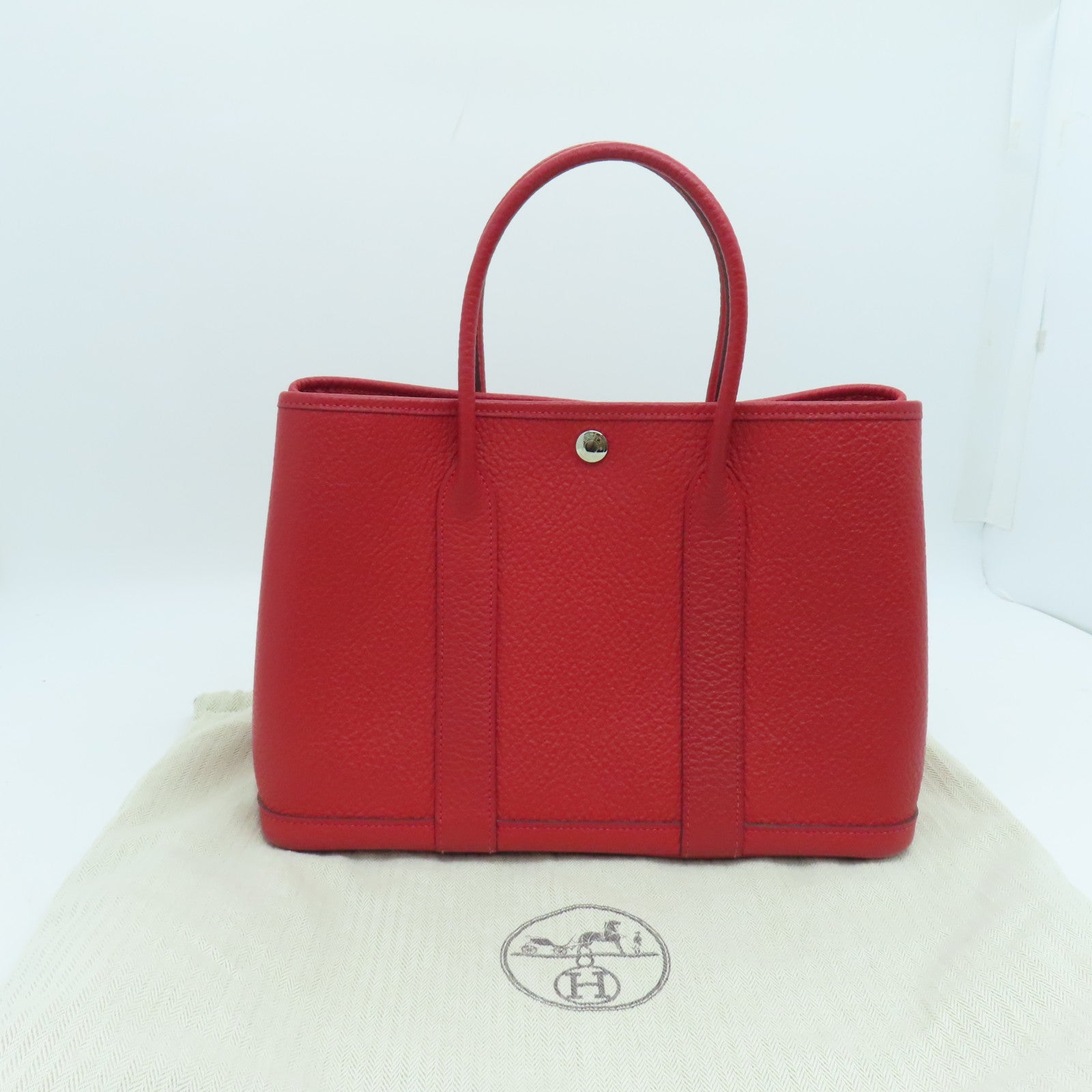 HERMES Country皮革Garden Party TPM银扣手挽袋红色Rouge Casaque Q5