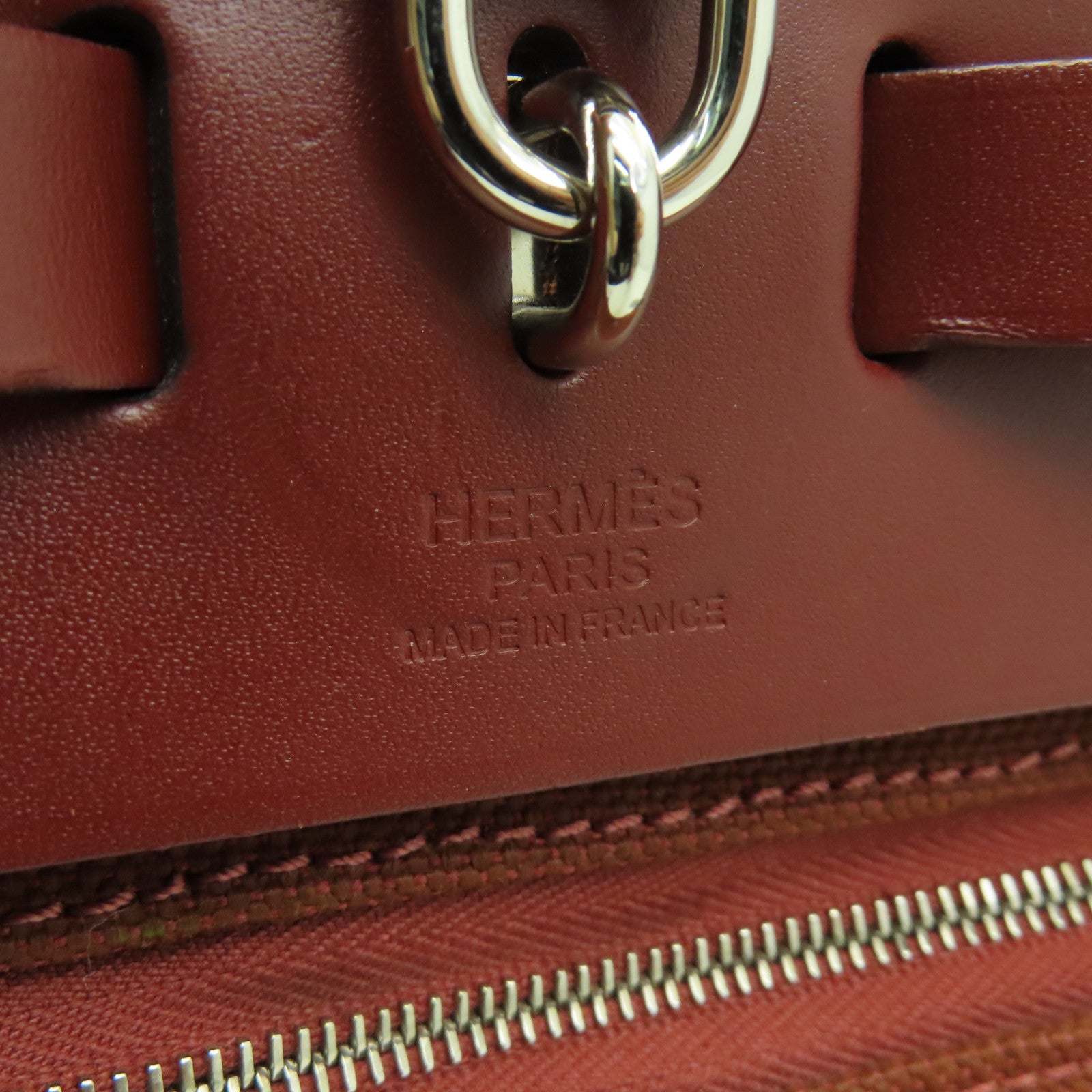 HERMES 帆布Herbag PM銀扣手挽肩背兩用袋愛馬仕紅色